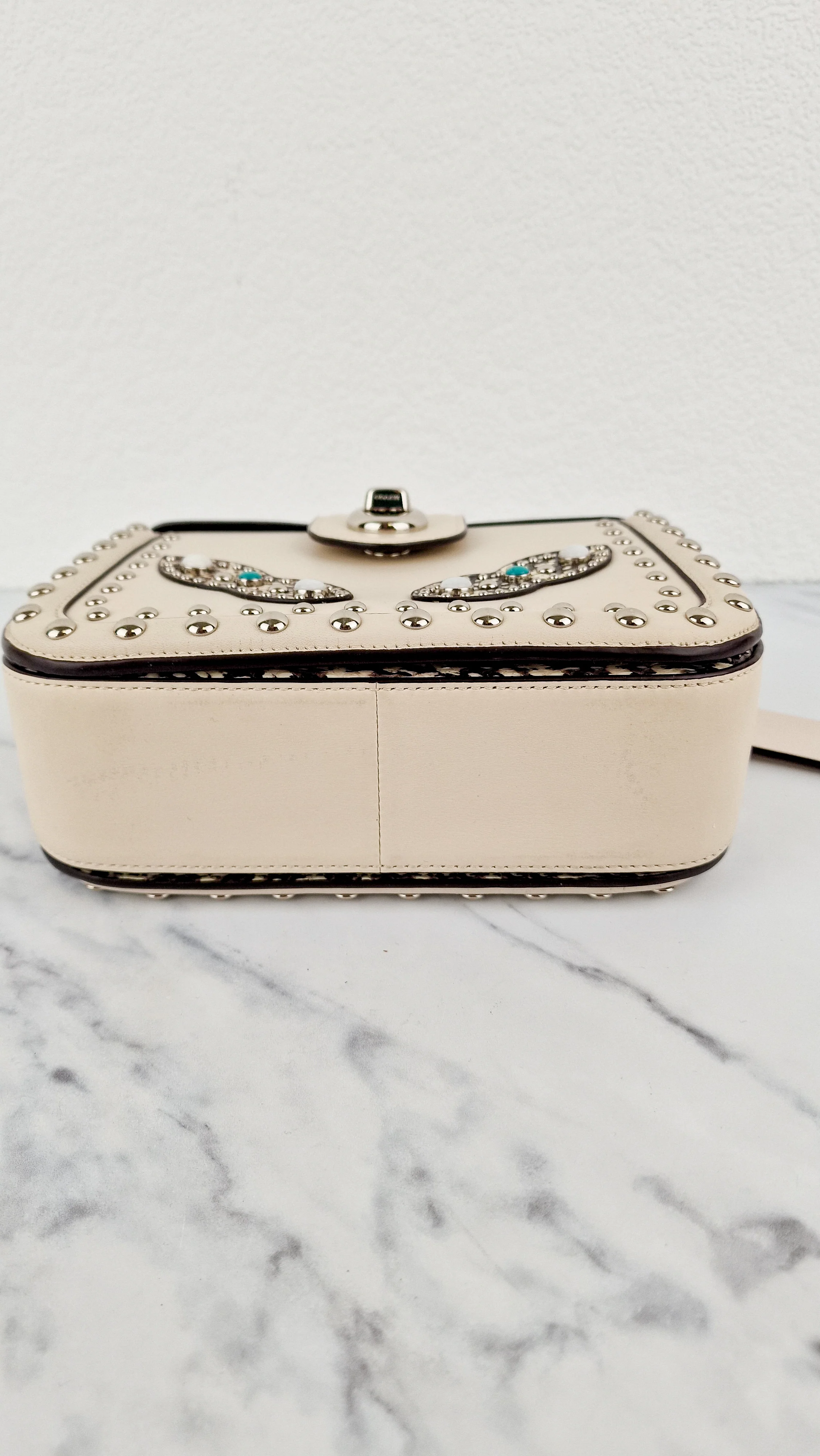 Coach Page Crossbody Bag Chalk Smooth Leather With Western Rivets and Snakeskin - Handbag - Coach 86731 - Image 12