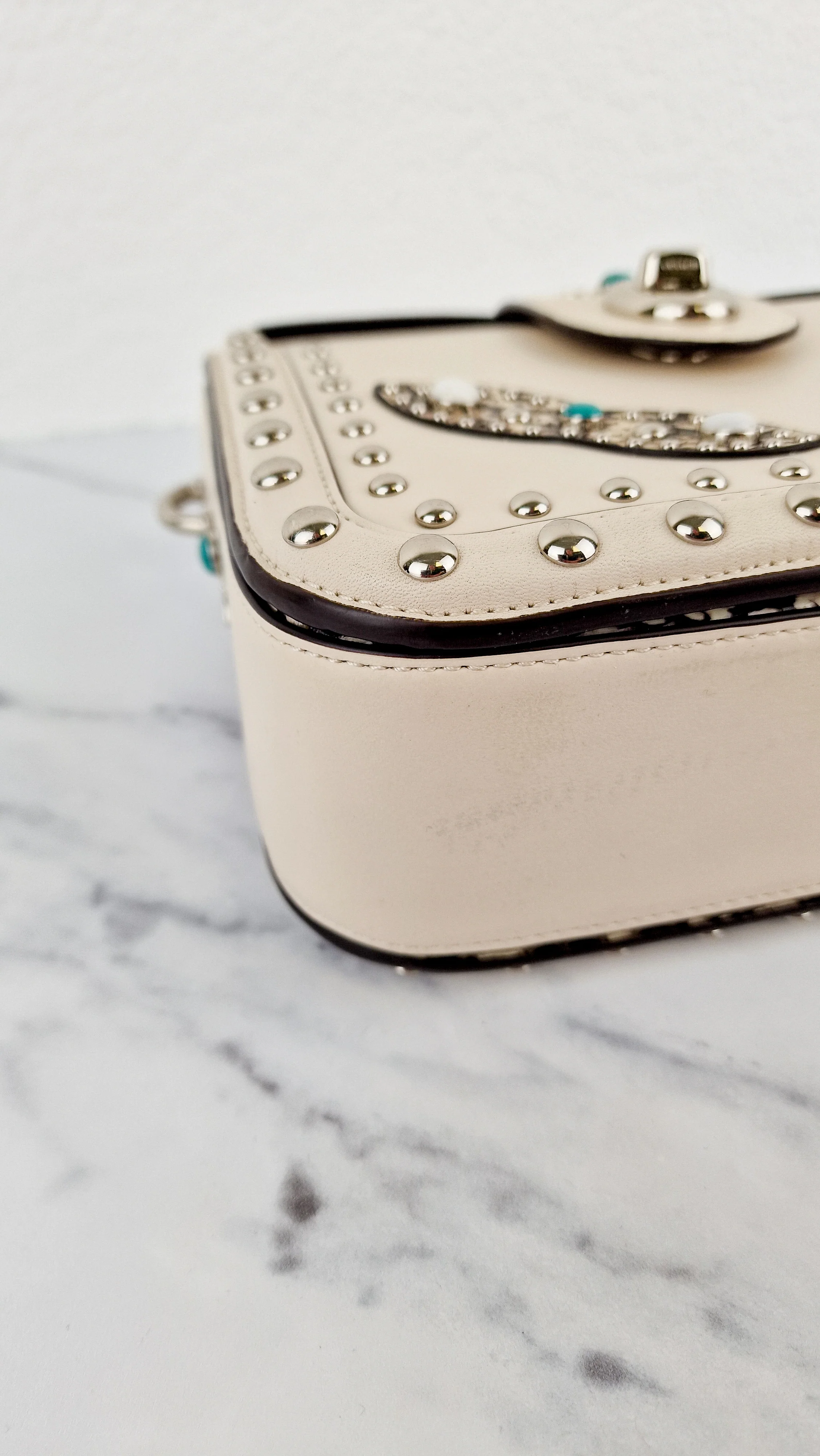 Coach Page Crossbody Bag Chalk Smooth Leather With Western Rivets and Snakeskin - Handbag - Coach 86731 - Image 13