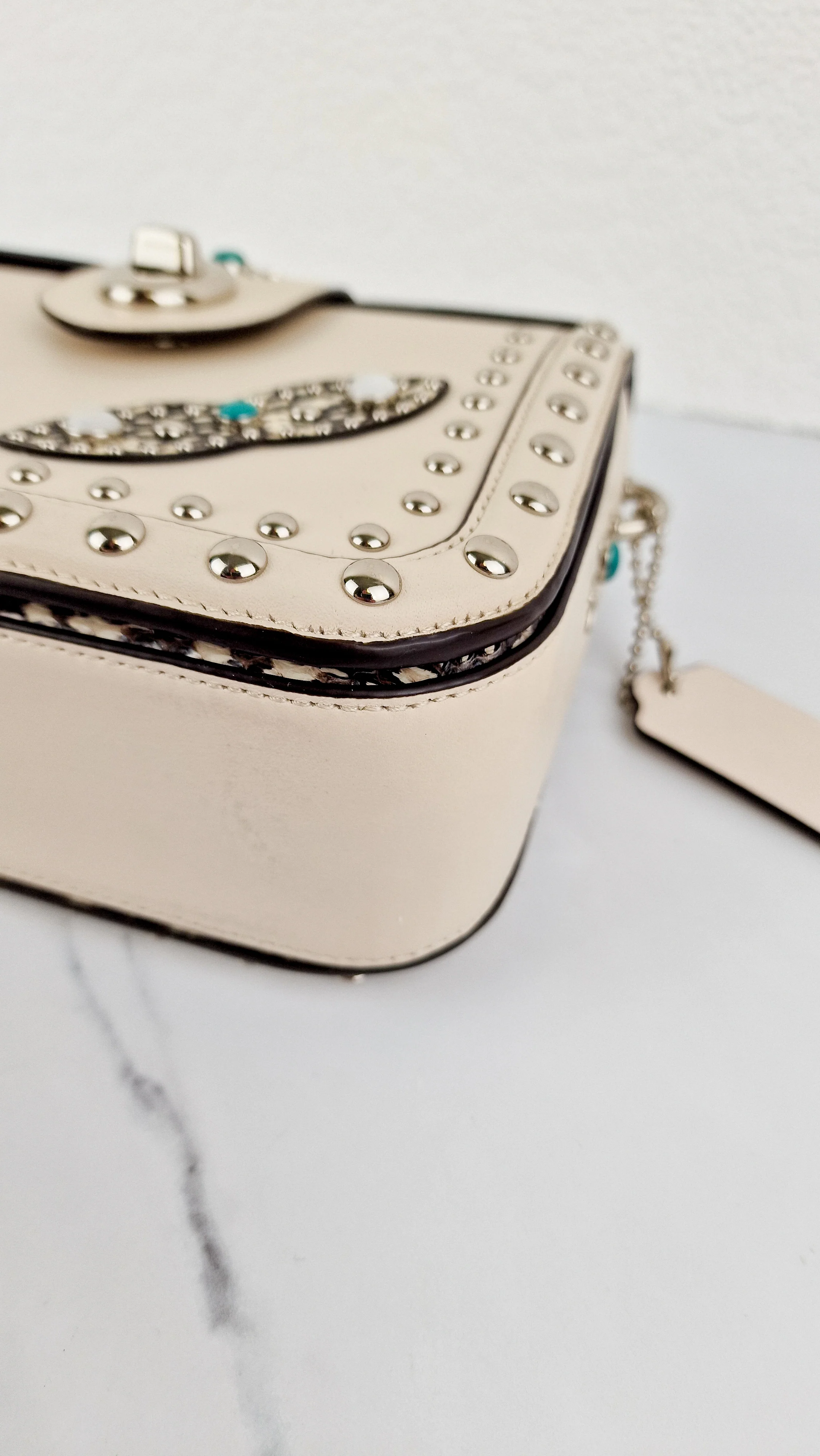 Coach Page Crossbody Bag Chalk Smooth Leather With Western Rivets and Snakeskin - Handbag - Coach 86731 - Image 14