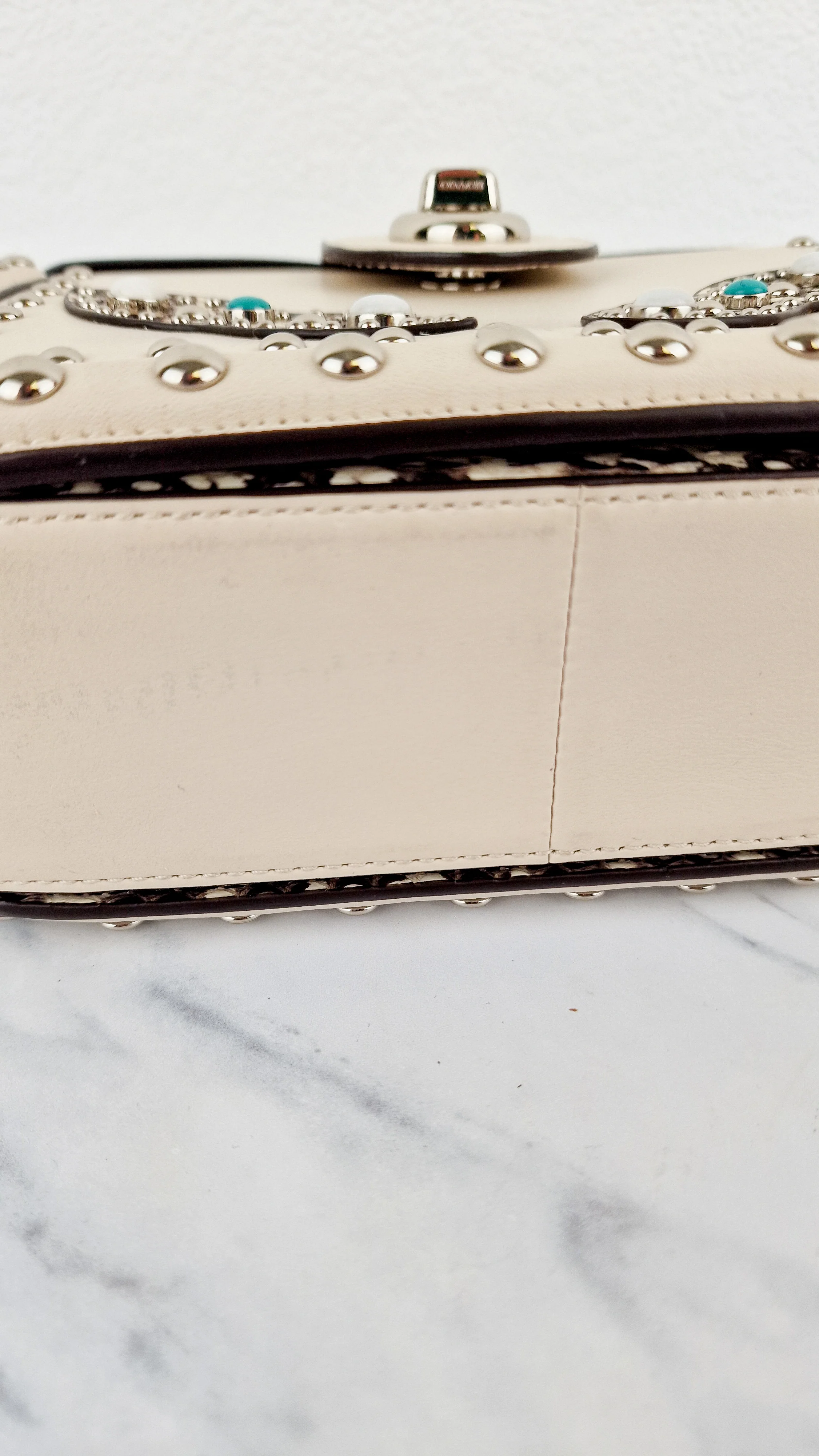 Coach Page Crossbody Bag Chalk Smooth Leather With Western Rivets and Snakeskin - Handbag - Coach 86731 - Image 15