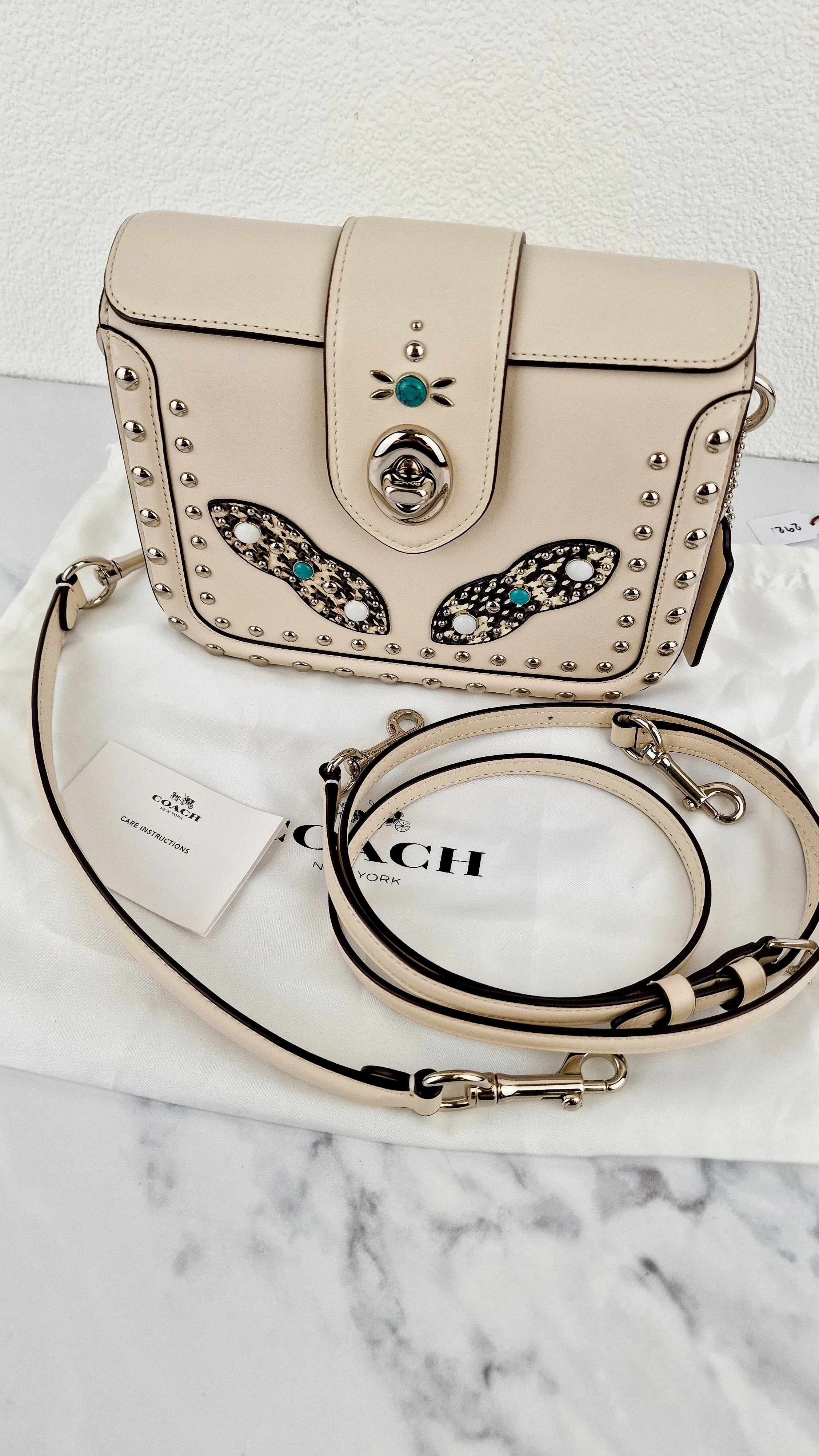 Coach Page Crossbody Bag Chalk Smooth Leather With Western Rivets and Snakeskin - Handbag - Coach 86731 - Image 2