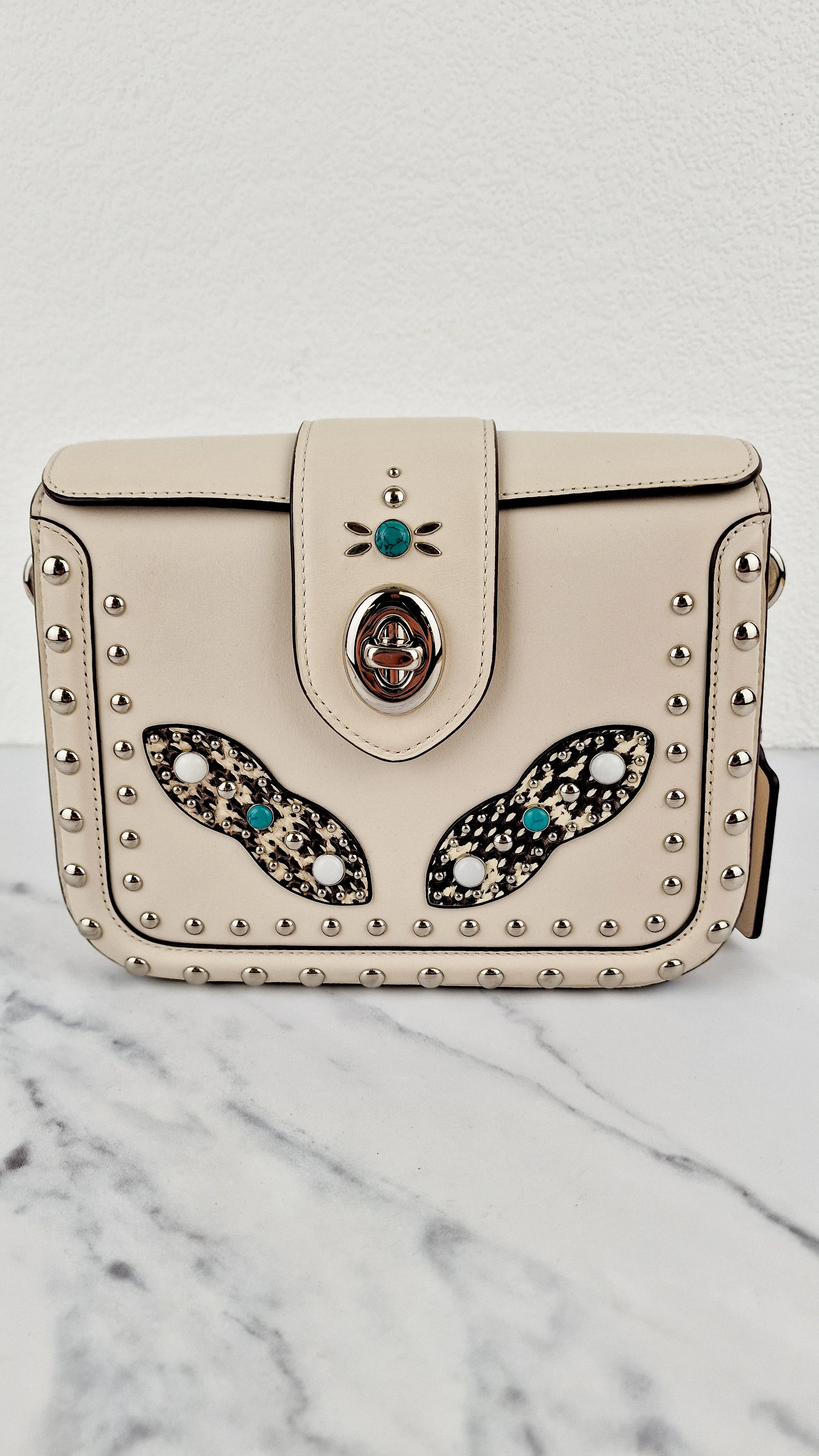 Coach Page Crossbody Bag Chalk Smooth Leather With Western Rivets and Snakeskin - Handbag - Coach 86731 - Image 3