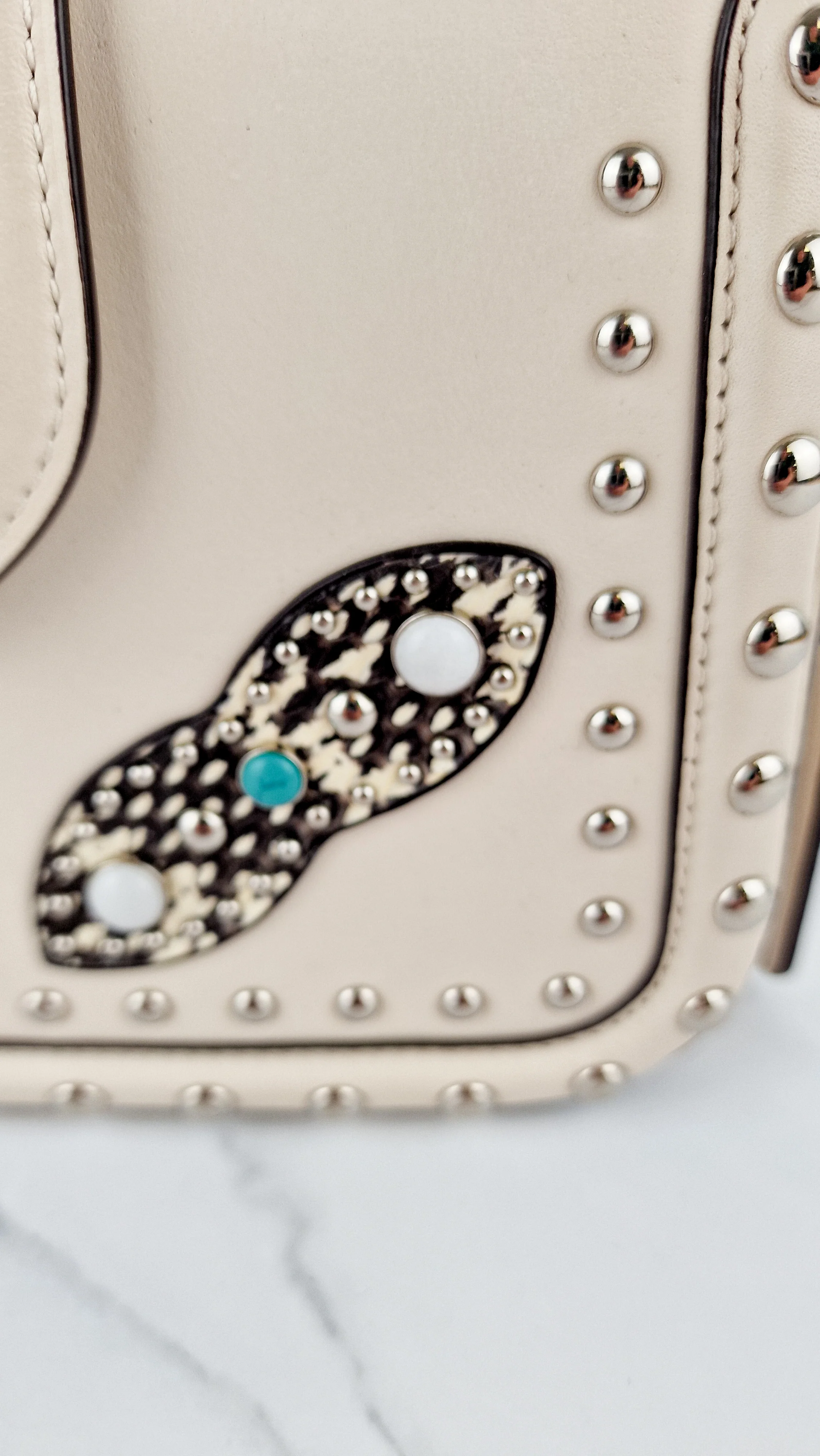 Coach Page Crossbody Bag Chalk Smooth Leather With Western Rivets and Snakeskin - Handbag - Coach 86731 - Image 5