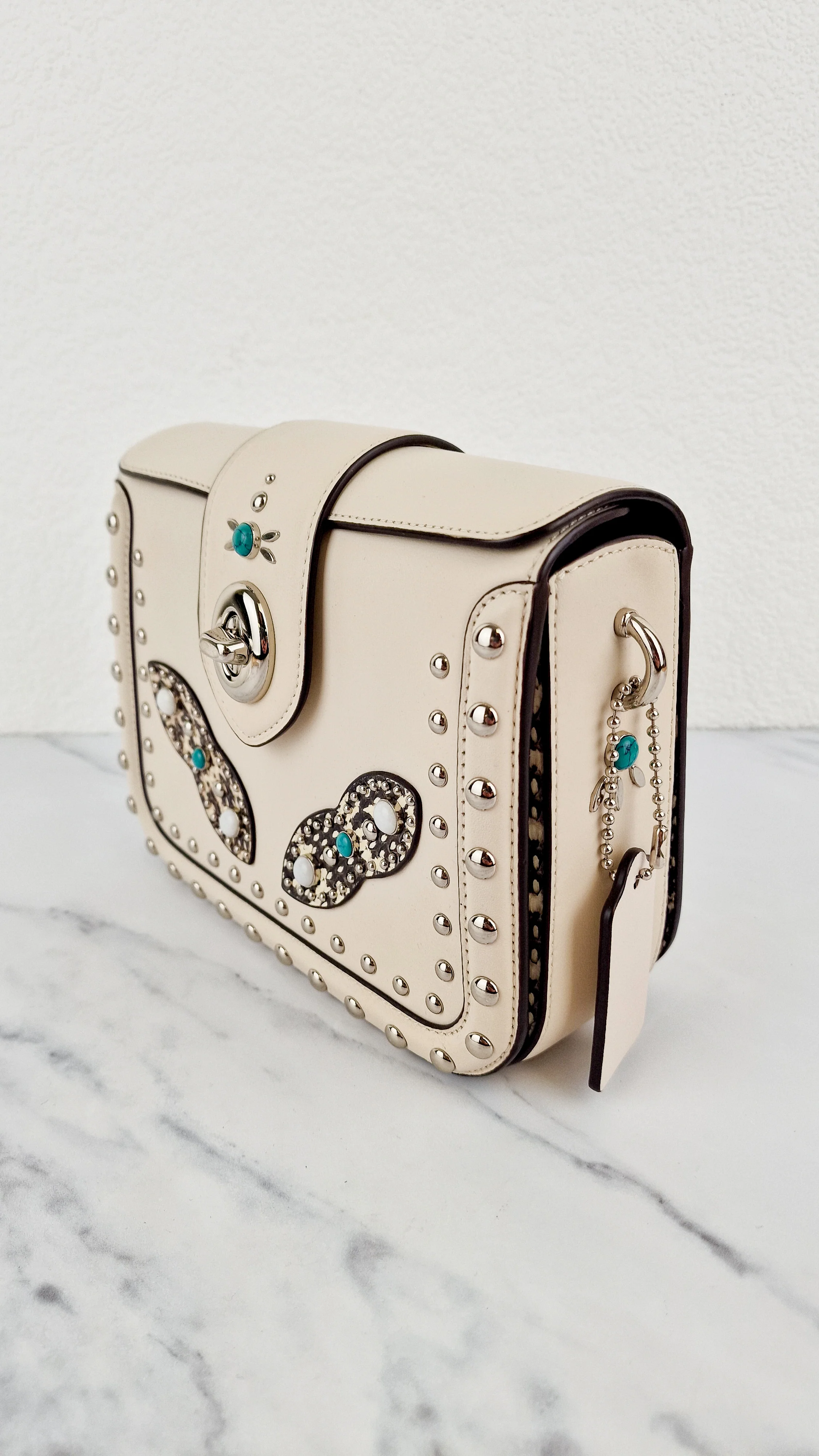 Coach Page Crossbody Bag Chalk Smooth Leather With Western Rivets and Snakeskin - Handbag - Coach 86731 - Image 6