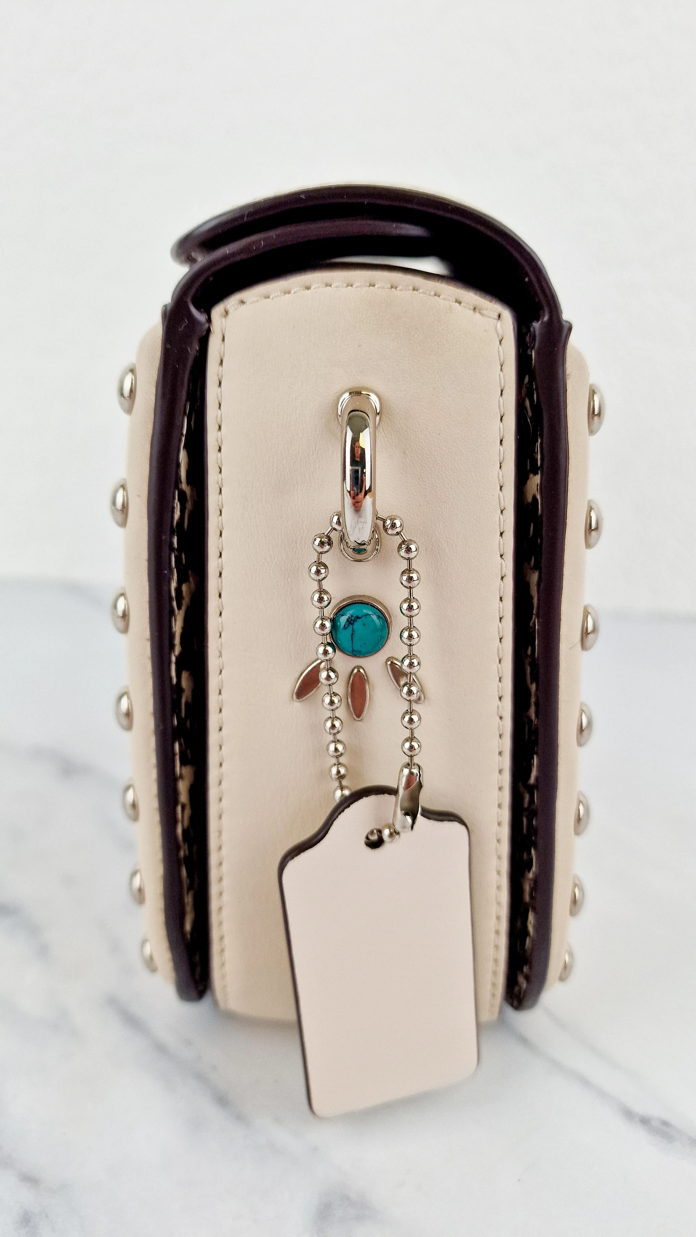Coach Page Crossbody Bag Chalk Smooth Leather With Western Rivets and Snakeskin - Handbag - Coach 86731 - Image 7