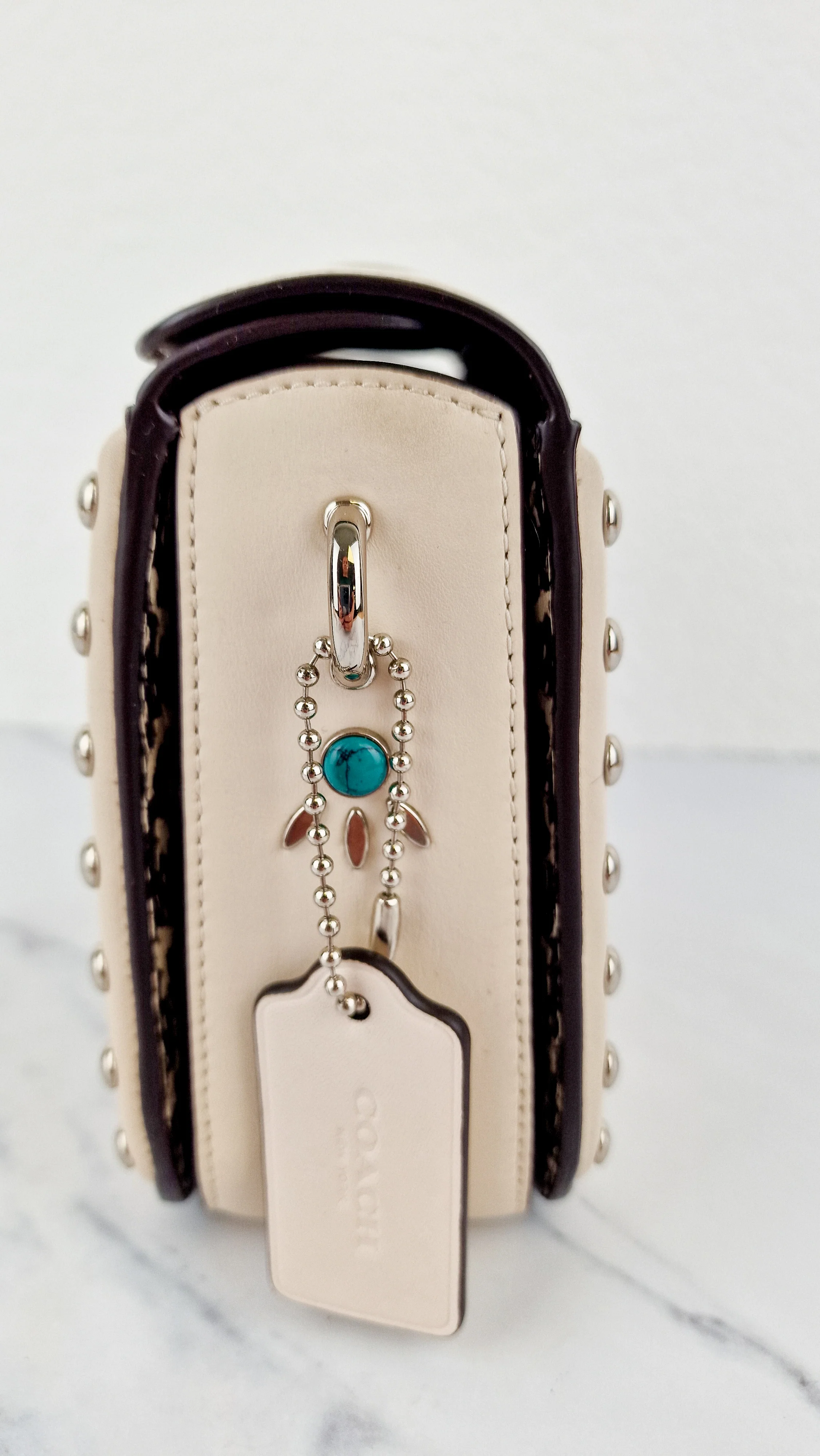Coach Page Crossbody Bag Chalk Smooth Leather With Western Rivets and Snakeskin - Handbag - Coach 86731 - Image 8