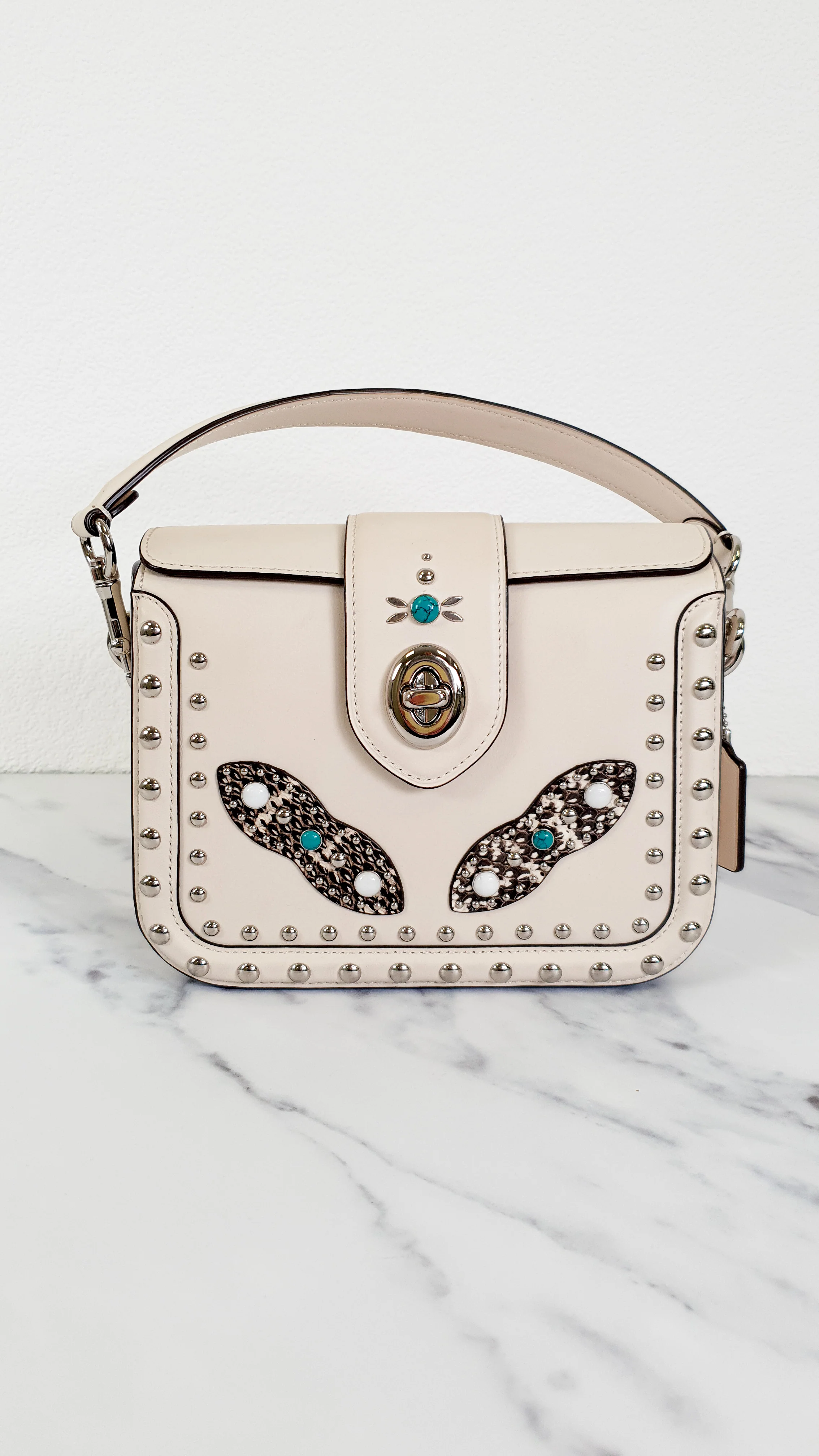 Coach Page Crossbody Bag in Chalk Smooth Leather With Western Rivets and Snakeskin - Handbag - Coach 86731 - Image 2