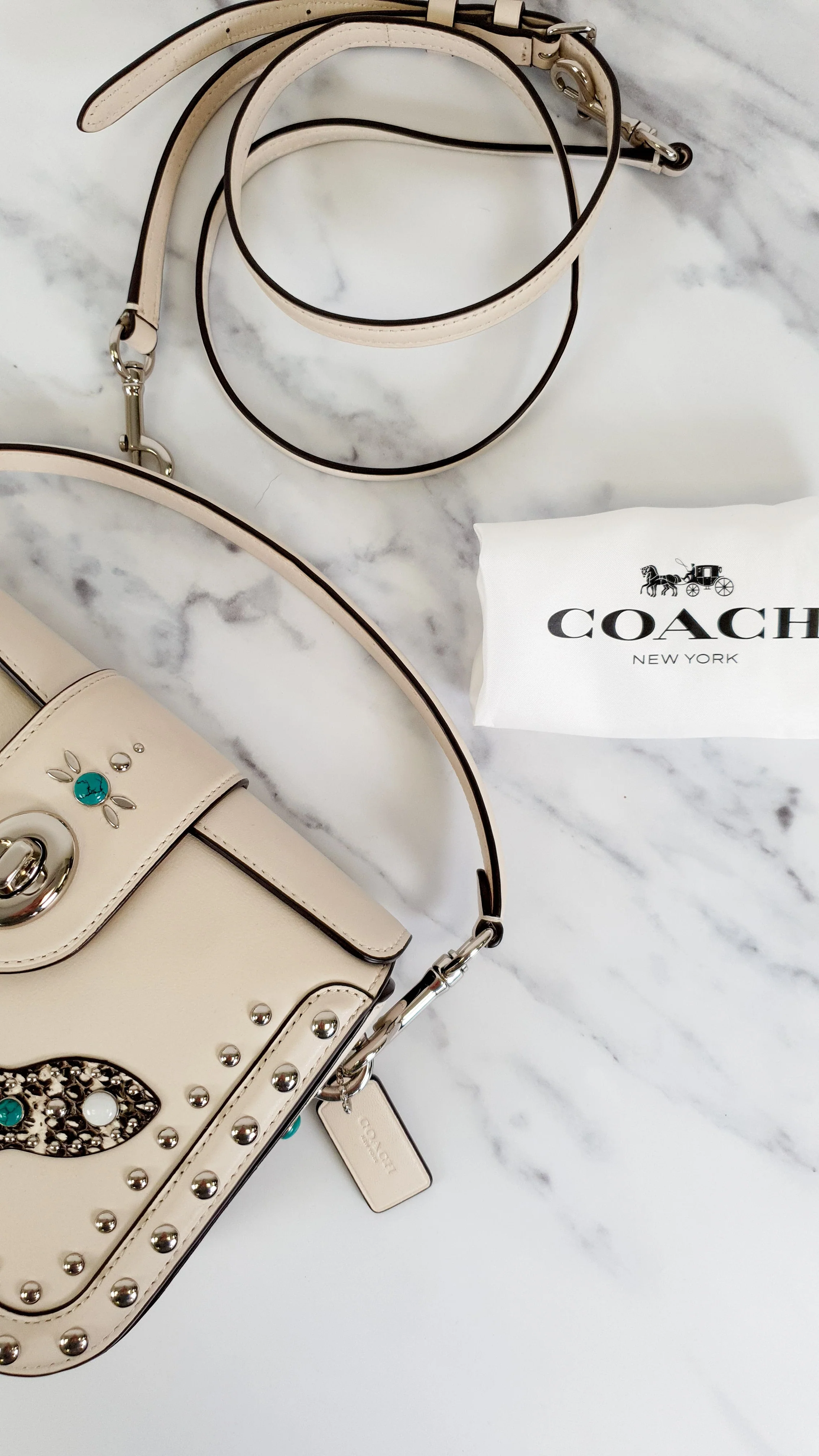 Coach Page Crossbody Bag in Chalk Smooth Leather With Western Rivets and Snakeskin - Handbag - Coach 86731 - Image 23