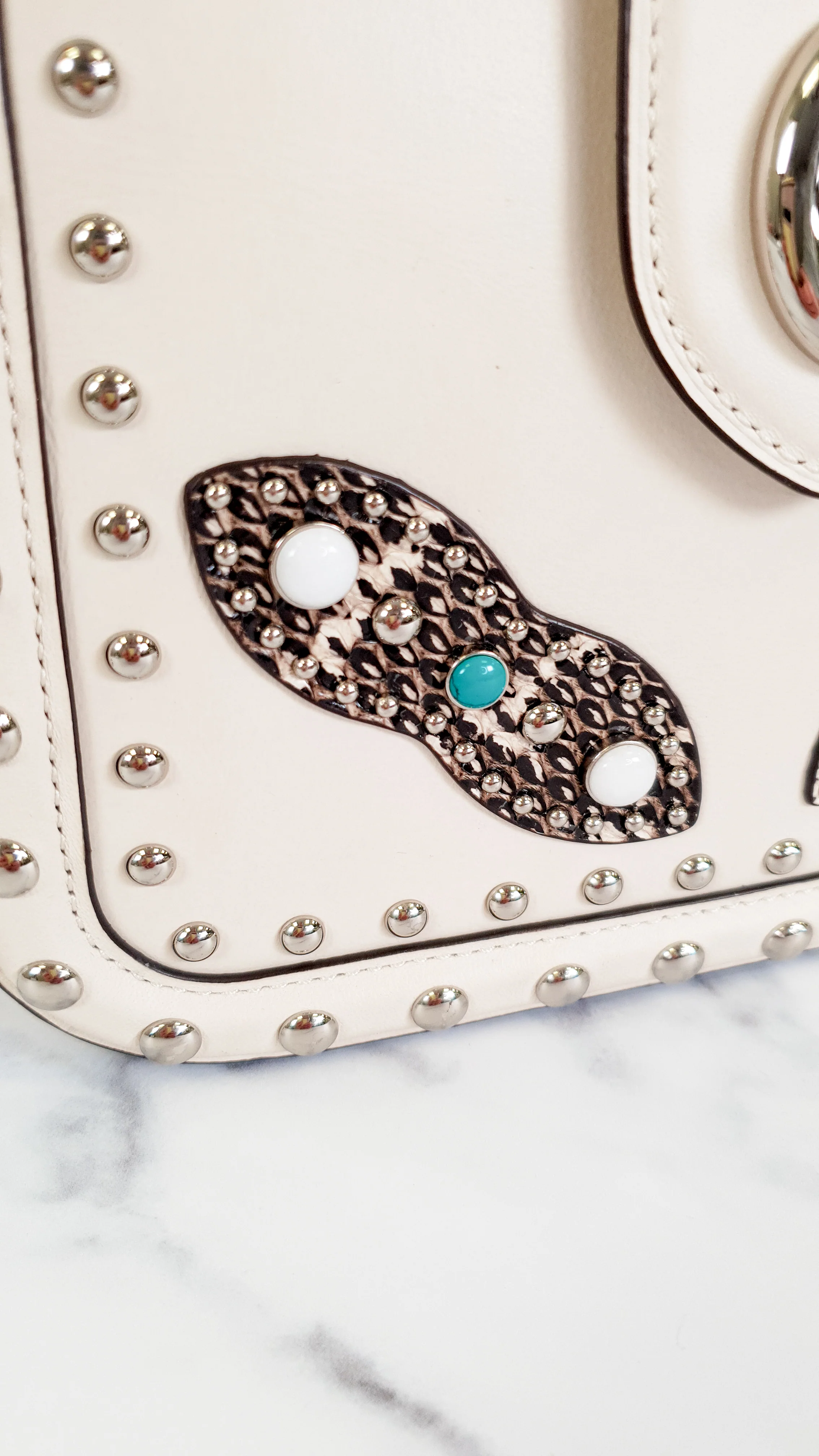 Coach Page Crossbody Bag in Chalk Smooth Leather With Western Rivets and Snakeskin - Handbag - Coach 86731 - Image 3
