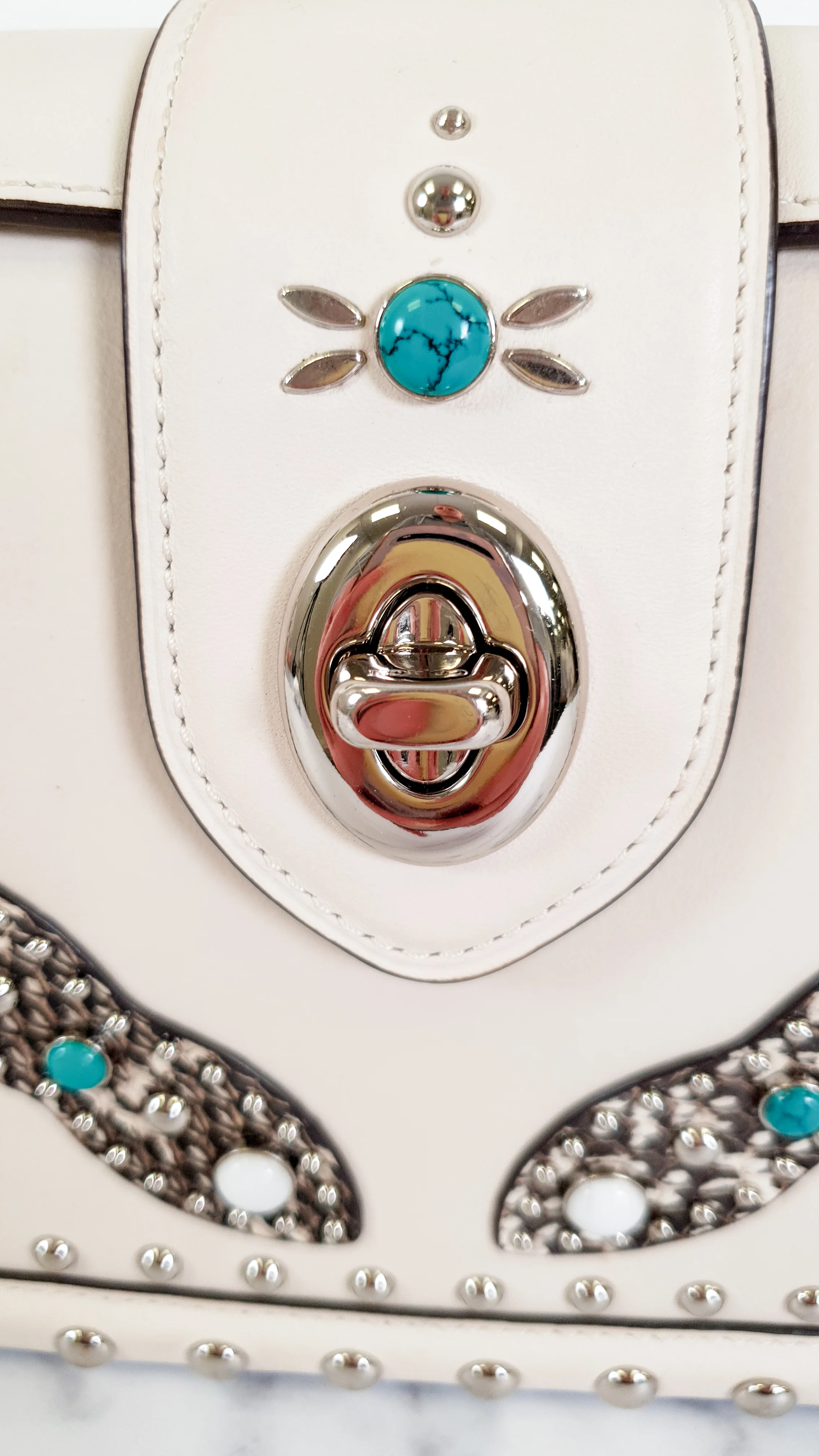 Coach Page Crossbody Bag in Chalk Smooth Leather With Western Rivets and Snakeskin - Handbag - Coach 86731 - Image 4
