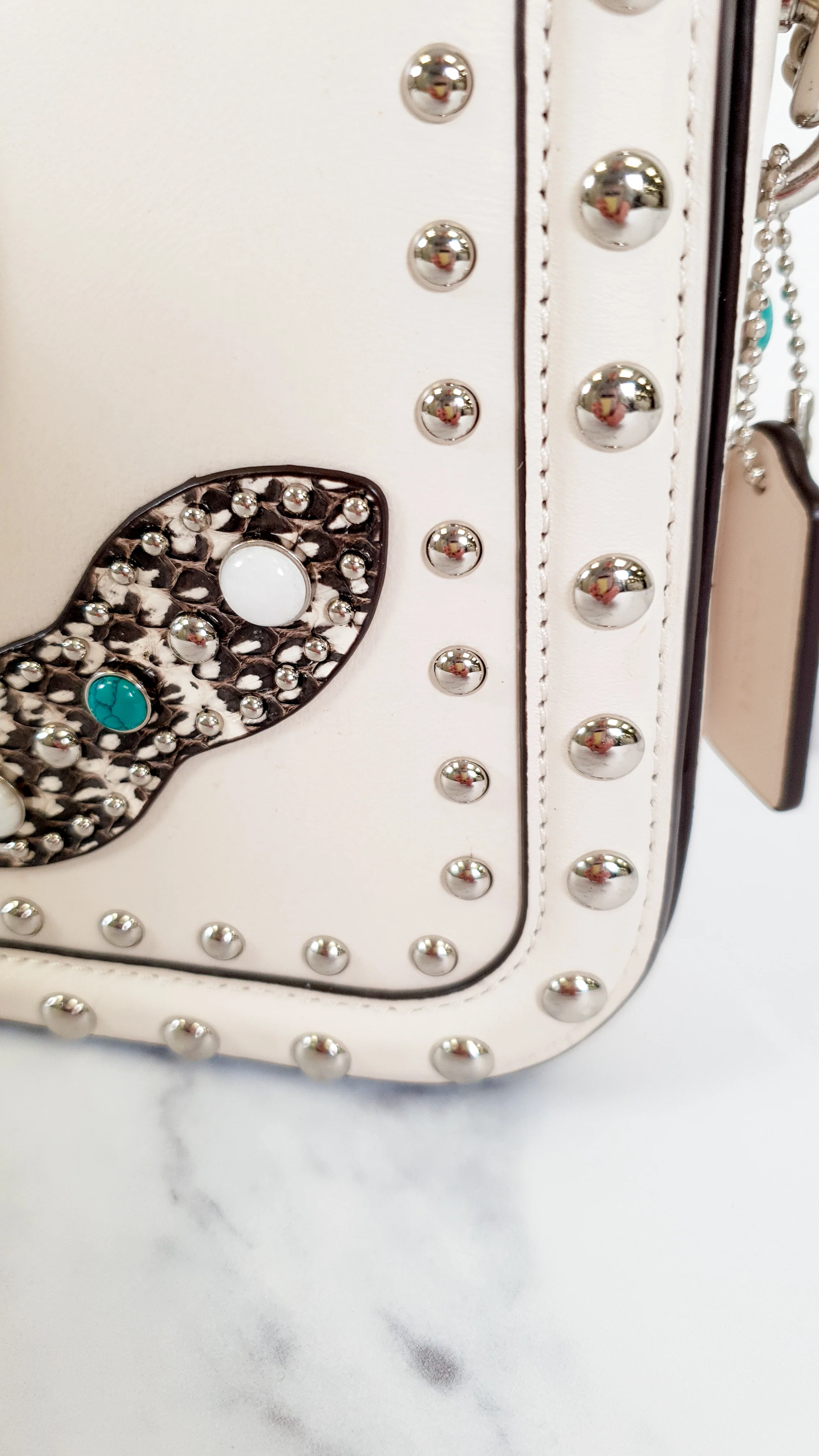 Coach Page Crossbody Bag in Chalk Smooth Leather With Western Rivets and Snakeskin - Handbag - Coach 86731 - Image 5