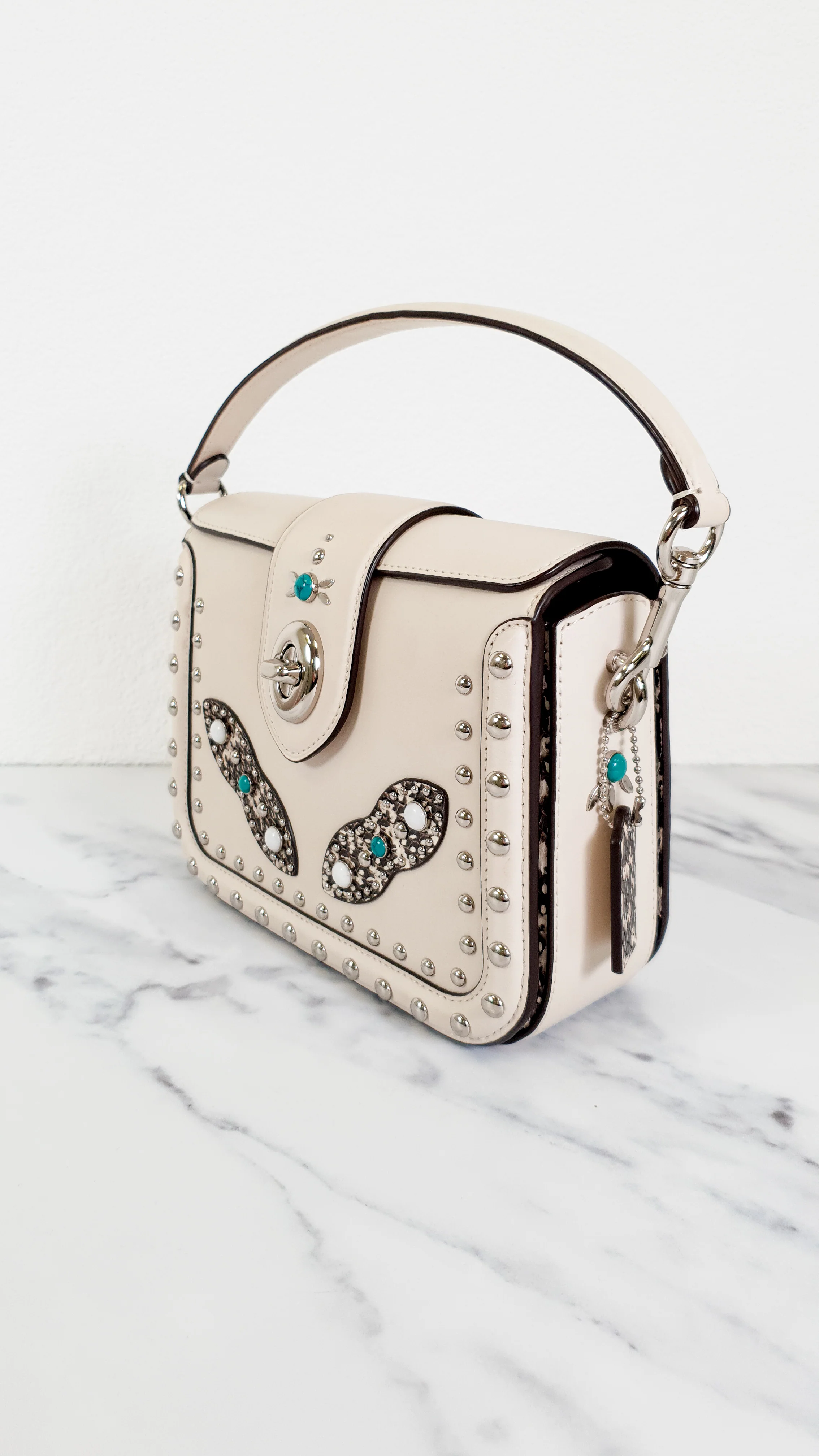 Coach Page Crossbody Bag in Chalk Smooth Leather With Western Rivets and Snakeskin - Handbag - Coach 86731 - Image 6