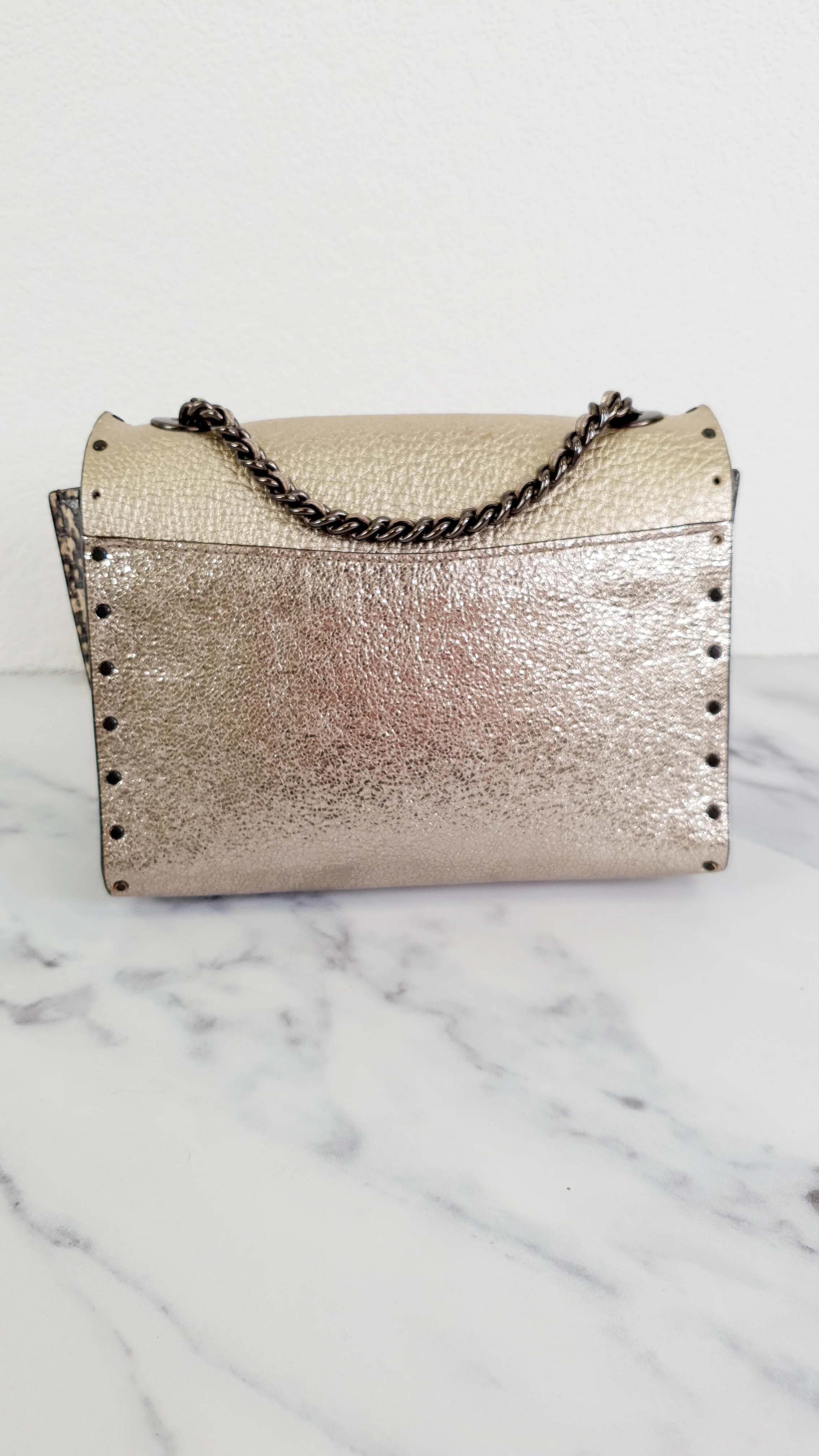 Coach Parker 18 in Signature Canvas With Tea Rose Turnlock, Border Rivets, Snakeskin Detail & Metallic Leather - Shoulder Bag Crossbody Bag Champagne Platinum Beige - Coach 39680 - Image 5