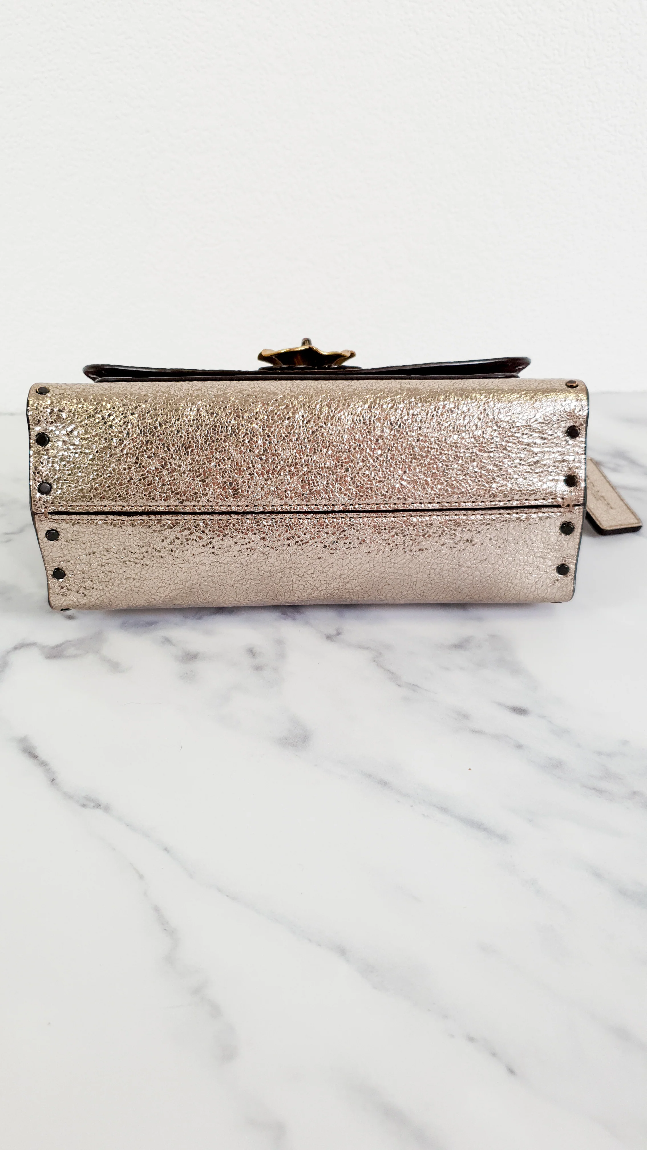 Coach Parker 18 in Signature Canvas With Tea Rose Turnlock, Border Rivets, Snakeskin Detail & Metallic Leather - Shoulder Bag Crossbody Bag Champagne Platinum Beige - Coach 39680 - Image 9