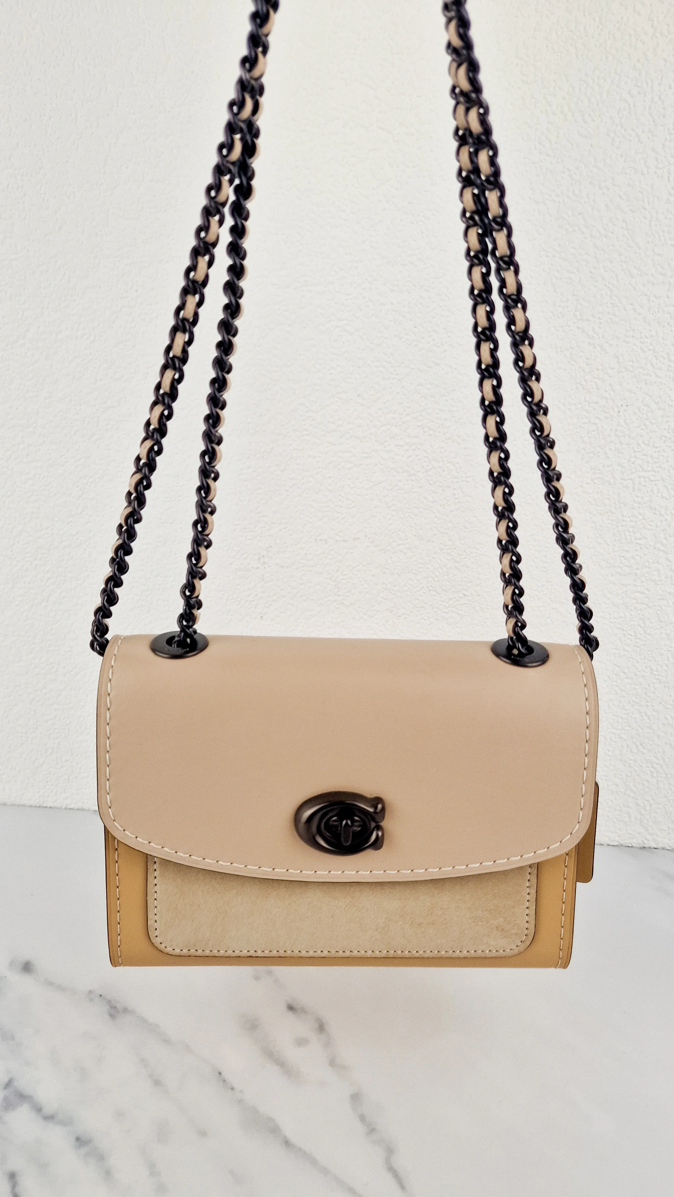 Coach Parker 18 Turnlock Leather & Suede Beechwood Beige - Shoulder Bag Crossbody Bag - Image 14