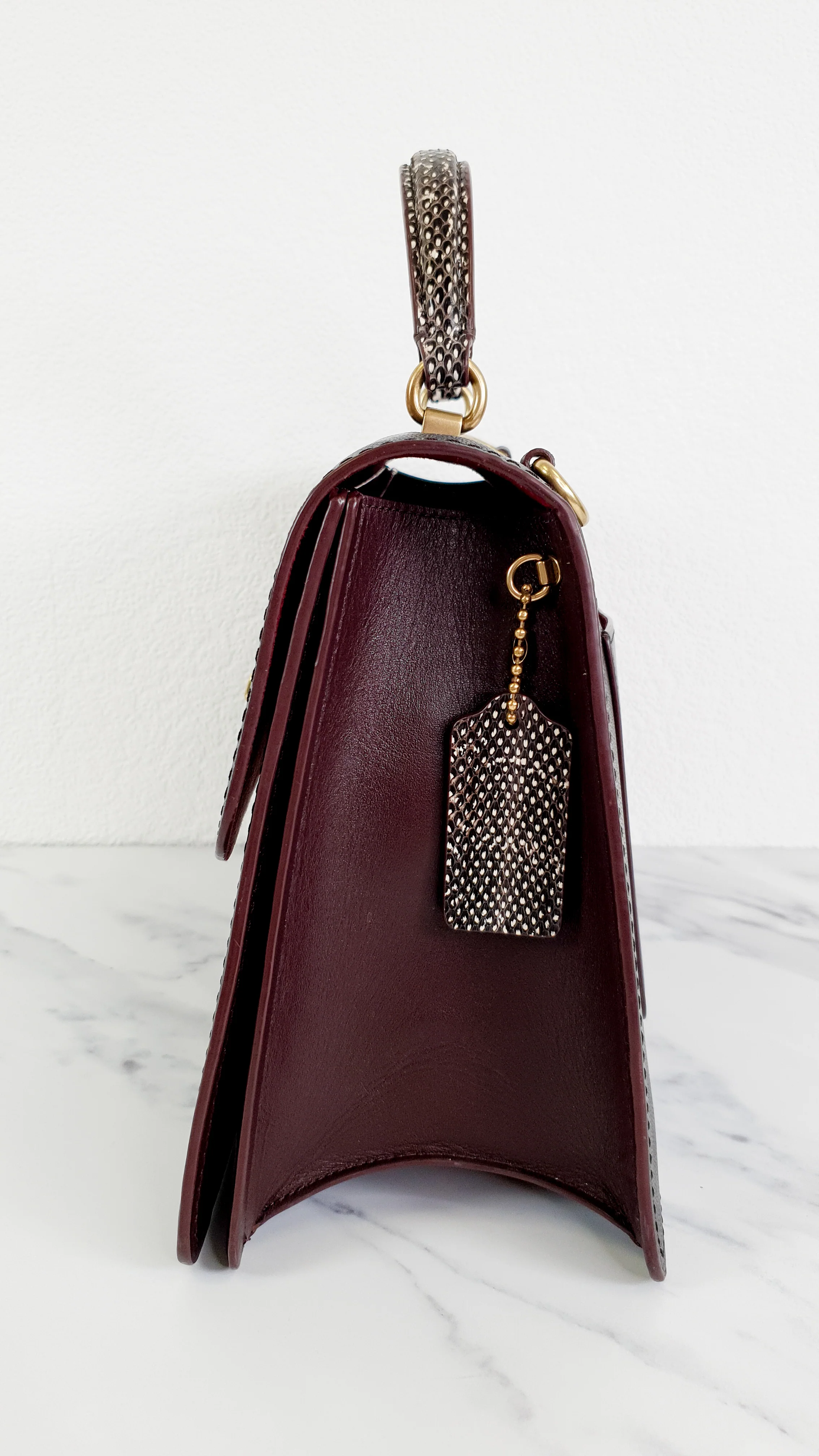 Coach Parker 32 Tophandle Carryall in Black Crossgrain & Smooth Leather with Snakeskin Details - Handbag Exotic Crossbody Bag - Coach 73969 - Image 10