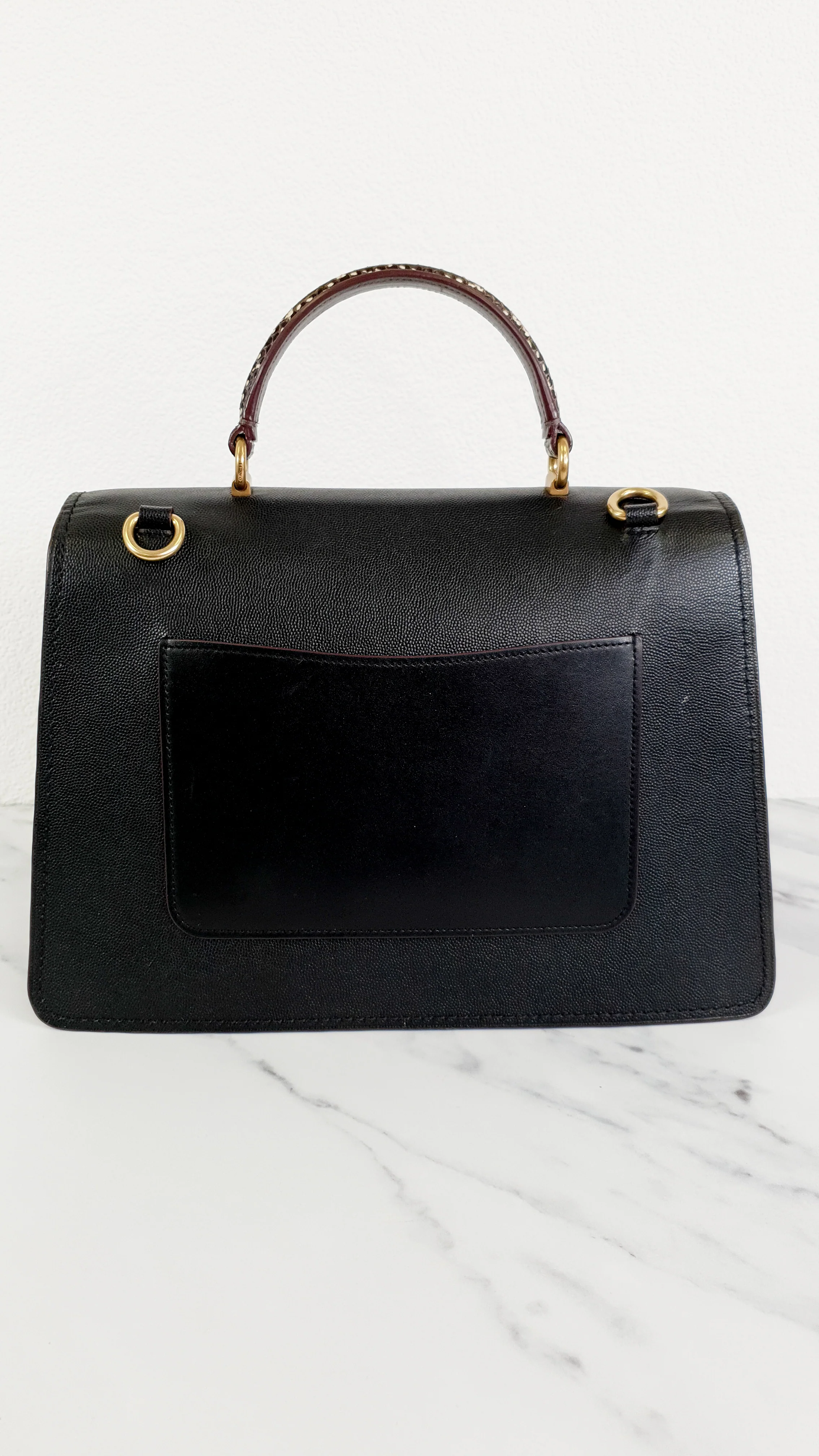 Coach Parker 32 Tophandle Carryall in Black Crossgrain & Smooth Leather with Snakeskin Details - Handbag Exotic Crossbody Bag - Coach 73969 - Image 12