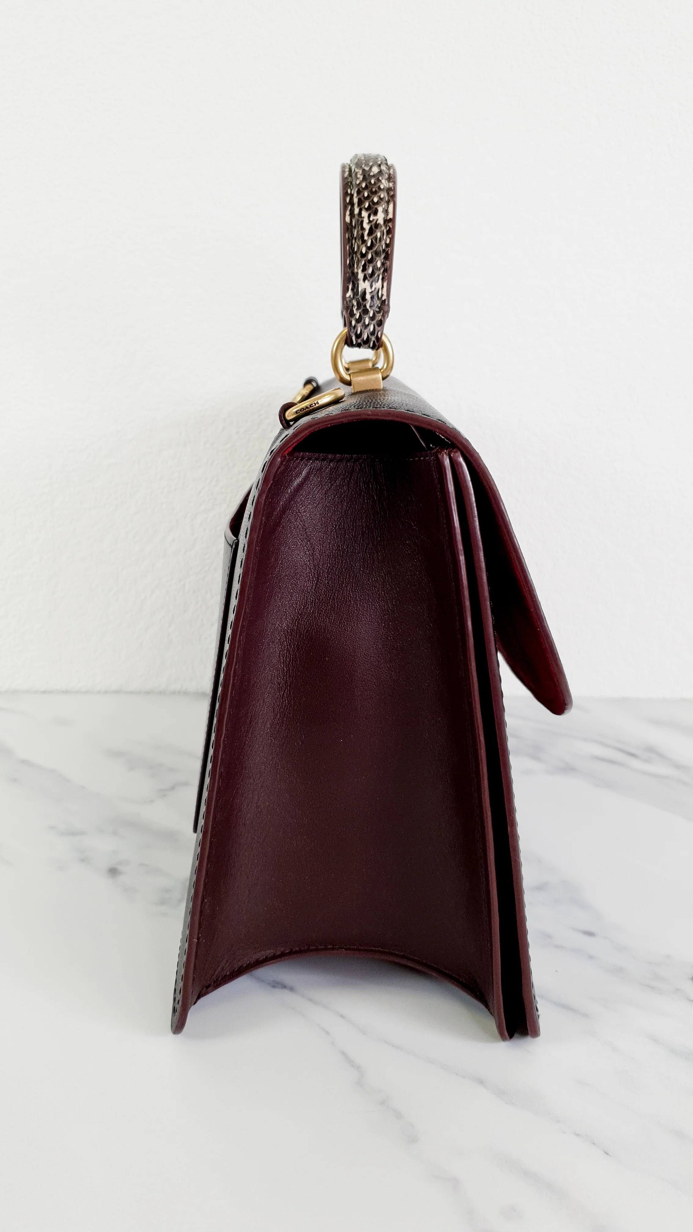 Coach Parker 32 Tophandle Carryall in Black Crossgrain & Smooth Leather with Snakeskin Details - Handbag Exotic Crossbody Bag - Coach 73969 - Image 14