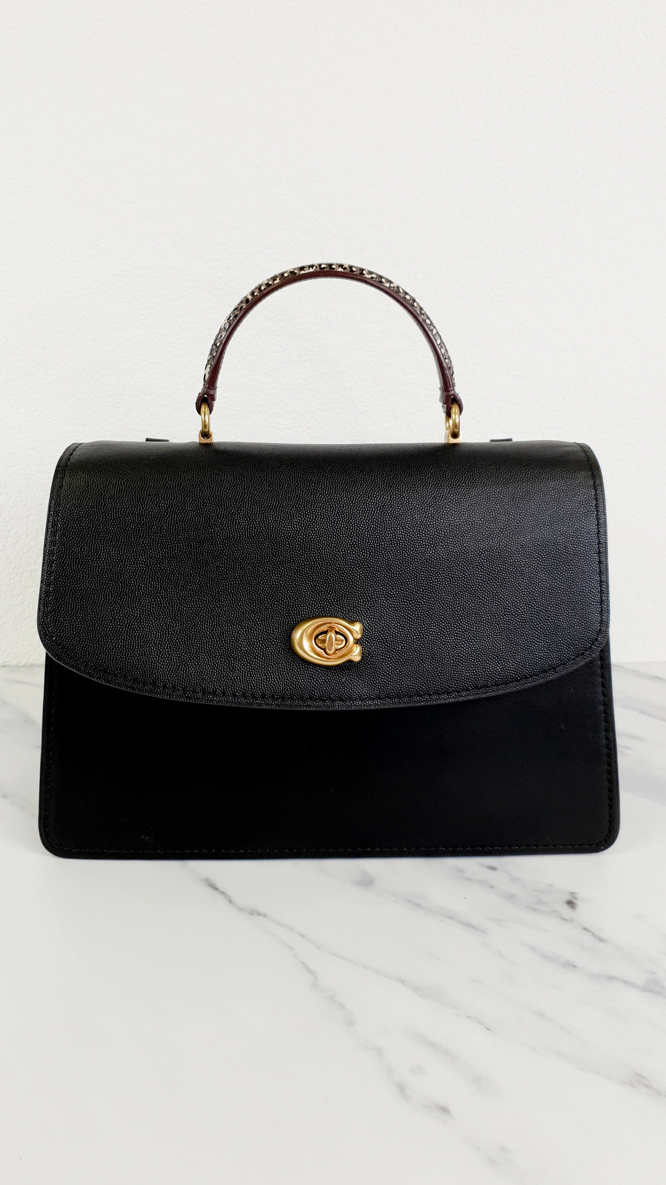 Coach Parker 32 Tophandle Carryall in Black Crossgrain & Smooth Leather with Snakeskin Details - Handbag Exotic Crossbody Bag - Coach 73969 - Image 2