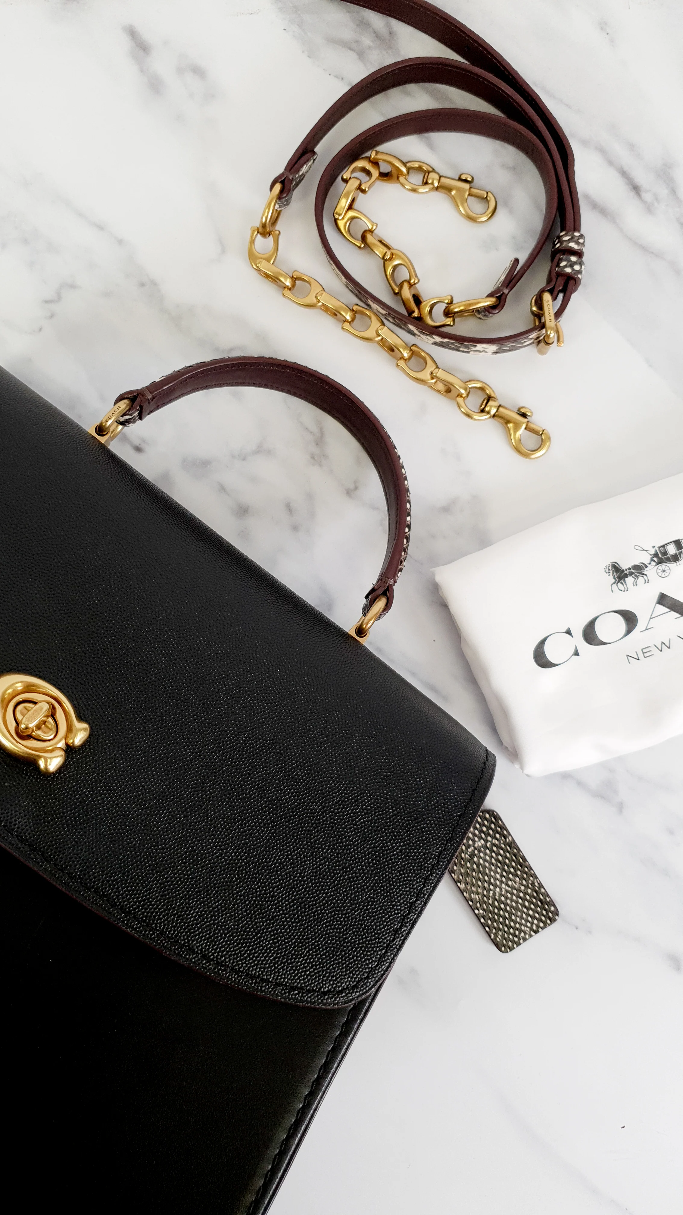 Coach Parker 32 Tophandle Carryall in Black Crossgrain & Smooth Leather with Snakeskin Details - Handbag Exotic Crossbody Bag - Coach 73969 - Image 24