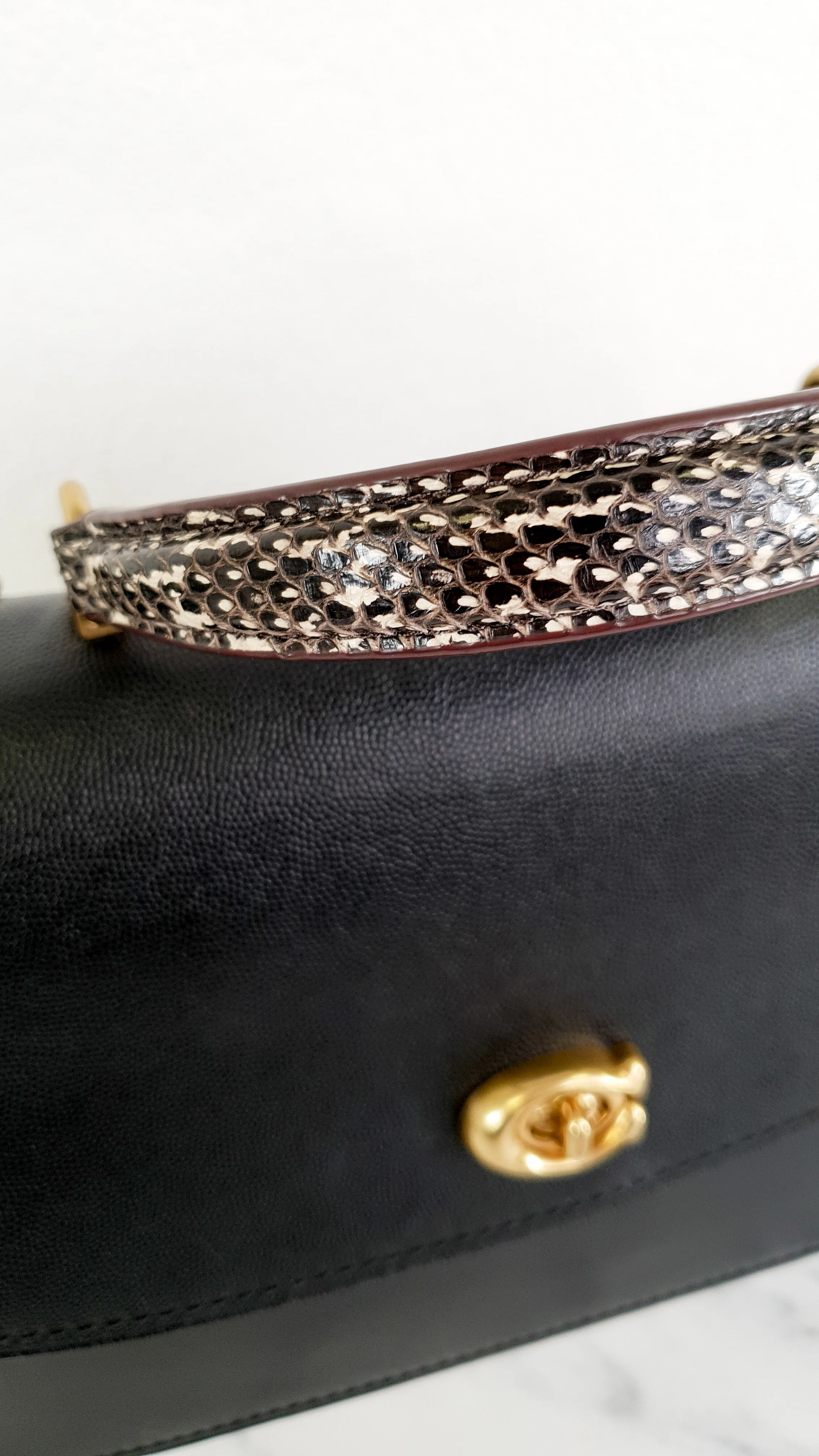 Coach Parker 32 Tophandle Carryall in Black Crossgrain & Smooth Leather with Snakeskin Details - Handbag Exotic Crossbody Bag - Coach 73969 - Image 4