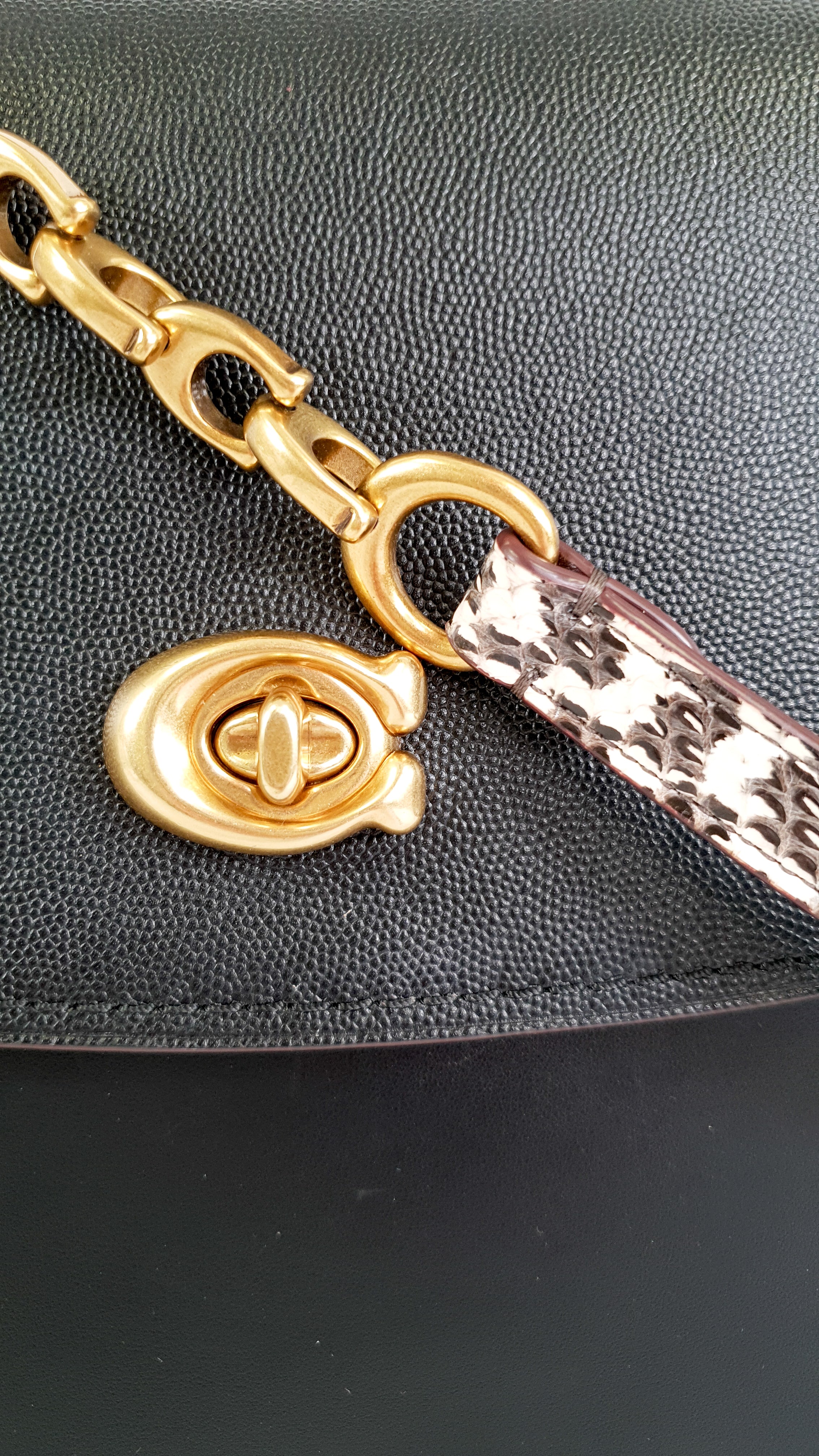 Coach Parker 32 Tophandle Carryall in Black Crossgrain & Smooth Leather with Snakeskin Details - Handbag Exotic Crossbody Bag - Coach 73969 - Image 7