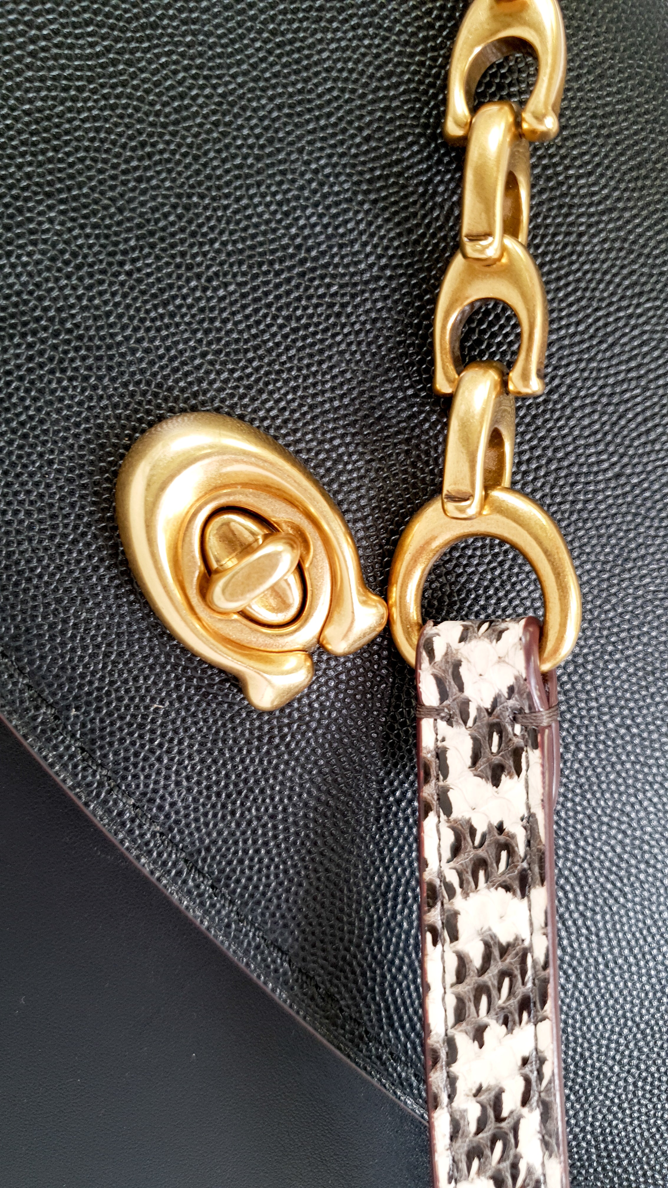 Coach Parker 32 Tophandle Carryall in Black Crossgrain & Smooth Leather with Snakeskin Details - Handbag Exotic Crossbody Bag - Coach 73969 - Image 8