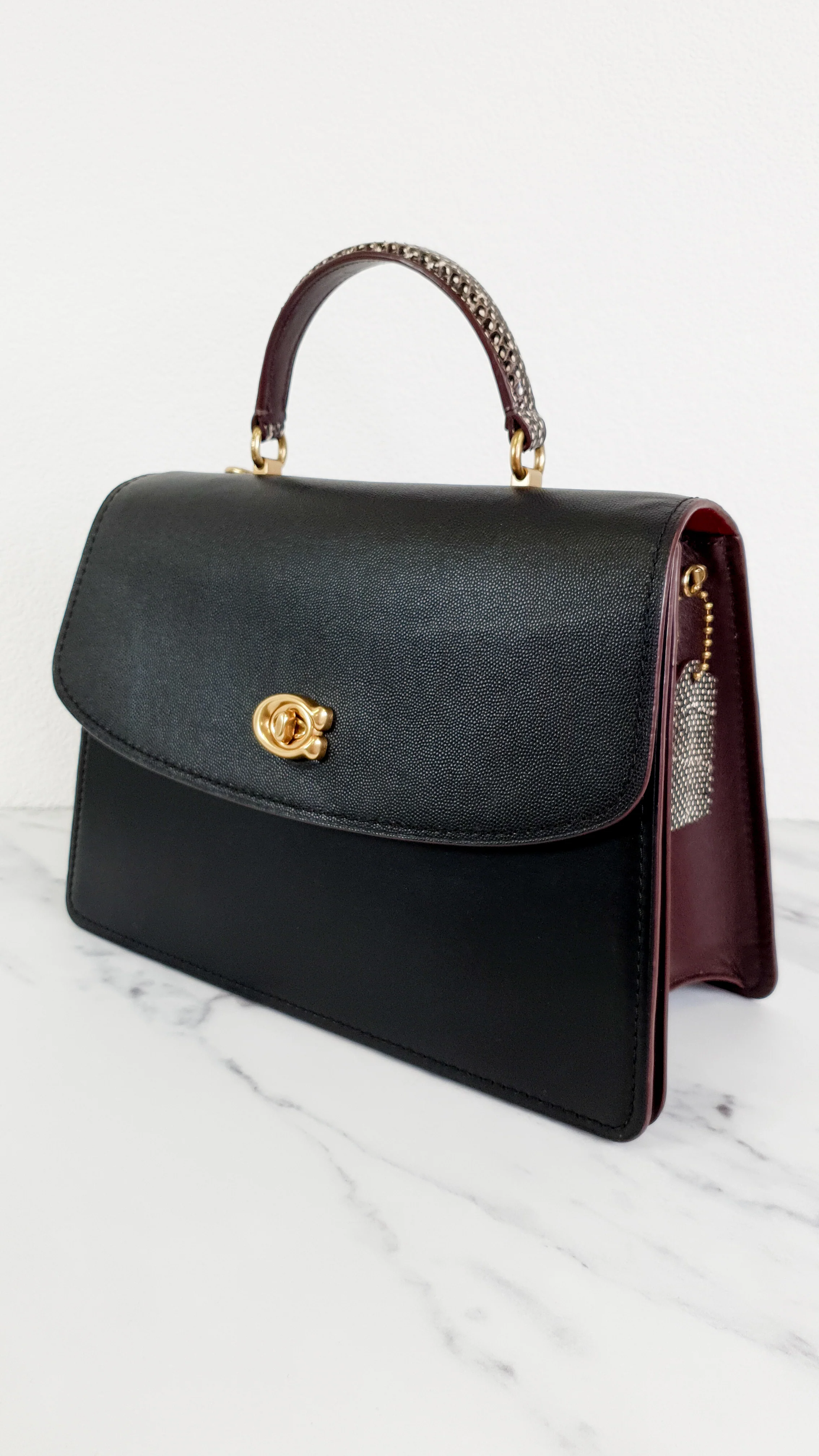Coach Parker 32 Tophandle Carryall in Black Crossgrain & Smooth Leather with Snakeskin Details - Handbag Exotic Crossbody Bag - Coach 73969 - Image 9