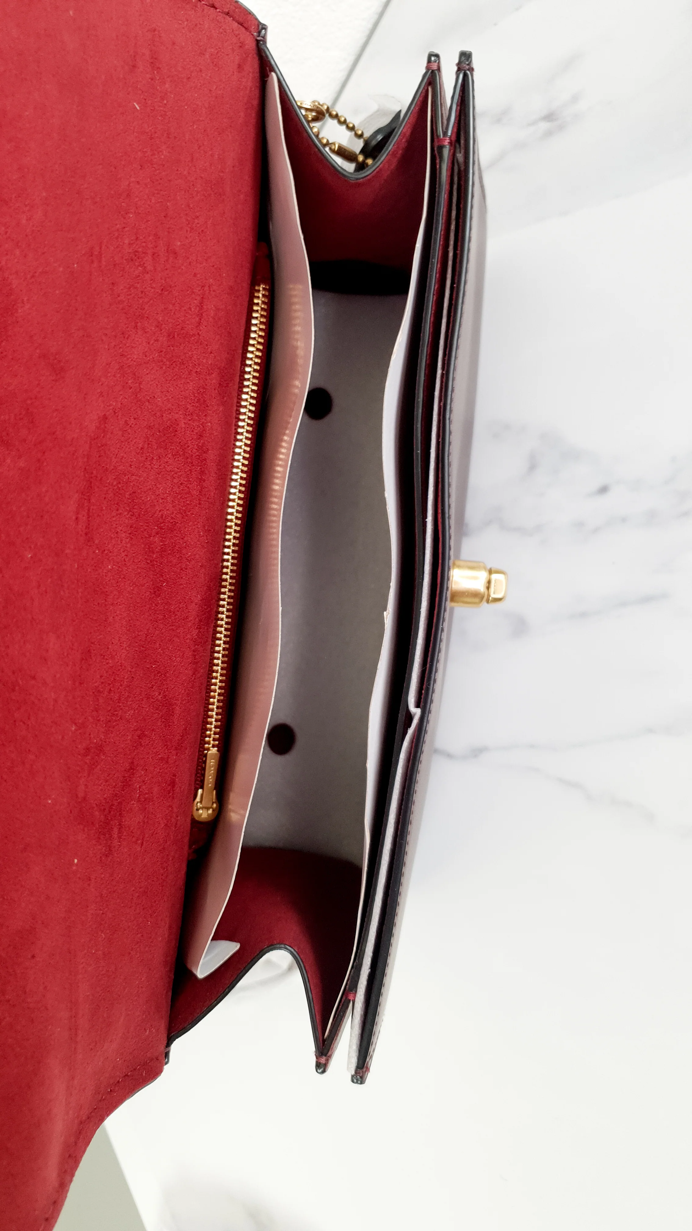 Coach Parker 32 Tophandle Carryall in Oxblood Burgundy Colorblock with Snakeskin Details & C Chain - Handbag Exotic Crossbody Bag Coach 73969 - Image 11