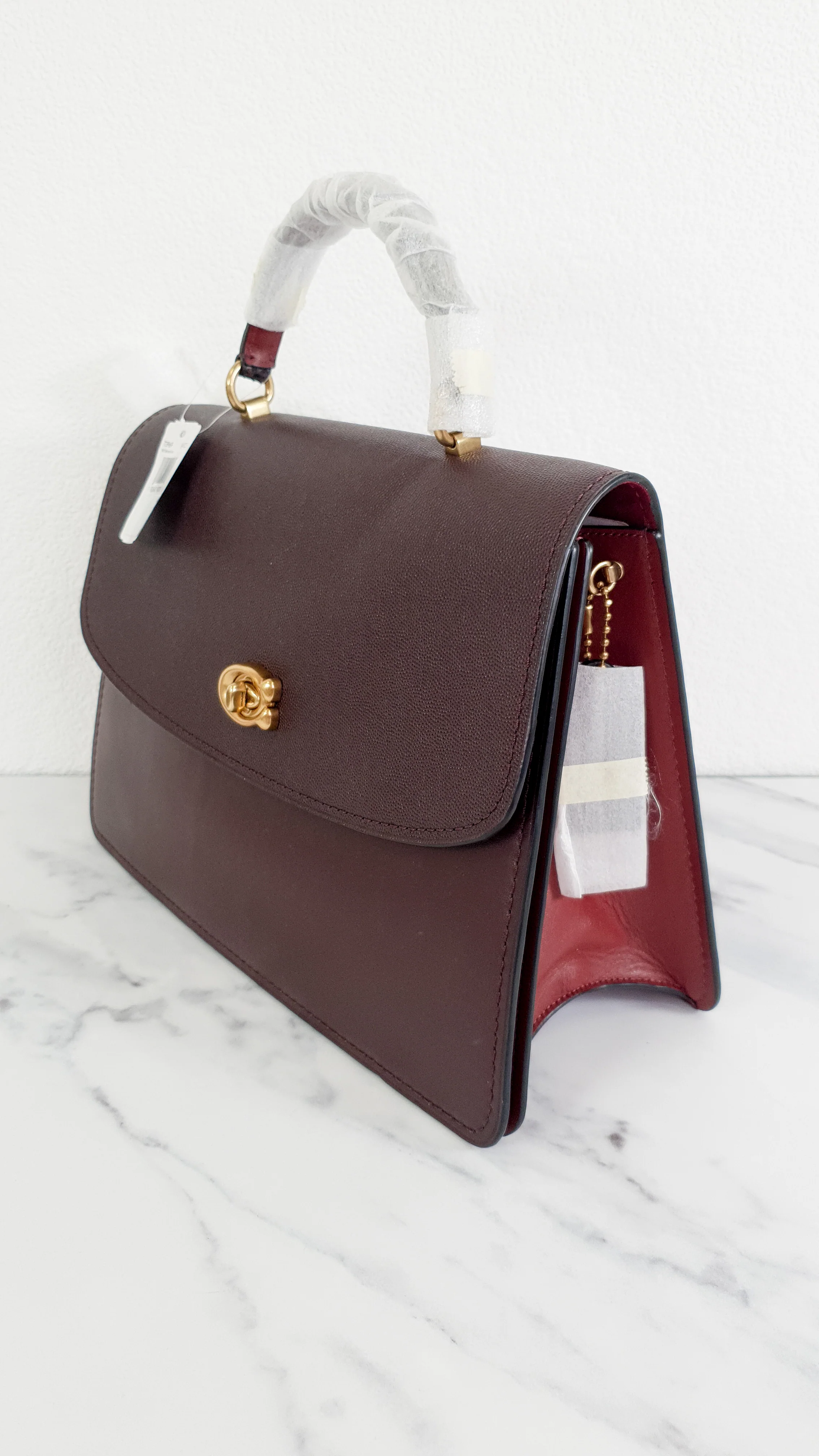 Coach Parker 32 Tophandle Carryall in Oxblood Burgundy Colorblock with Snakeskin Details & C Chain - Handbag Exotic Crossbody Bag Coach 73969 - Image 3