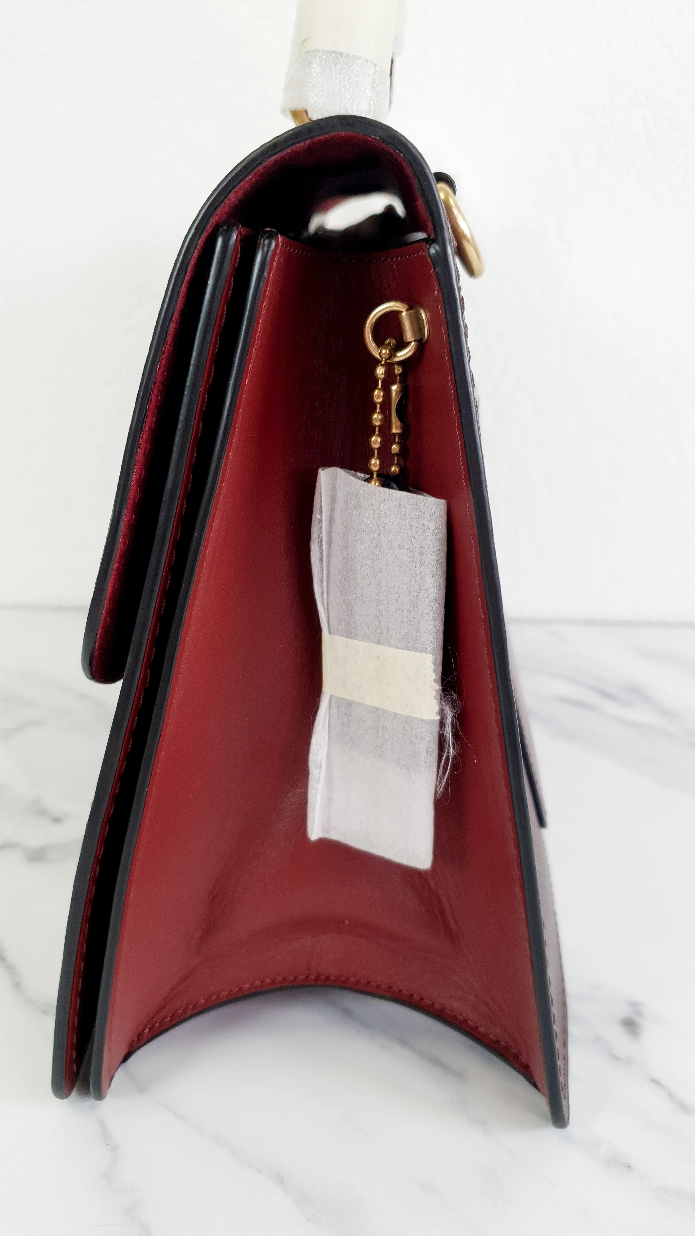 Coach Parker 32 Tophandle Carryall in Oxblood Burgundy Colorblock with Snakeskin Details & C Chain - Handbag Exotic Crossbody Bag Coach 73969 - Image 4