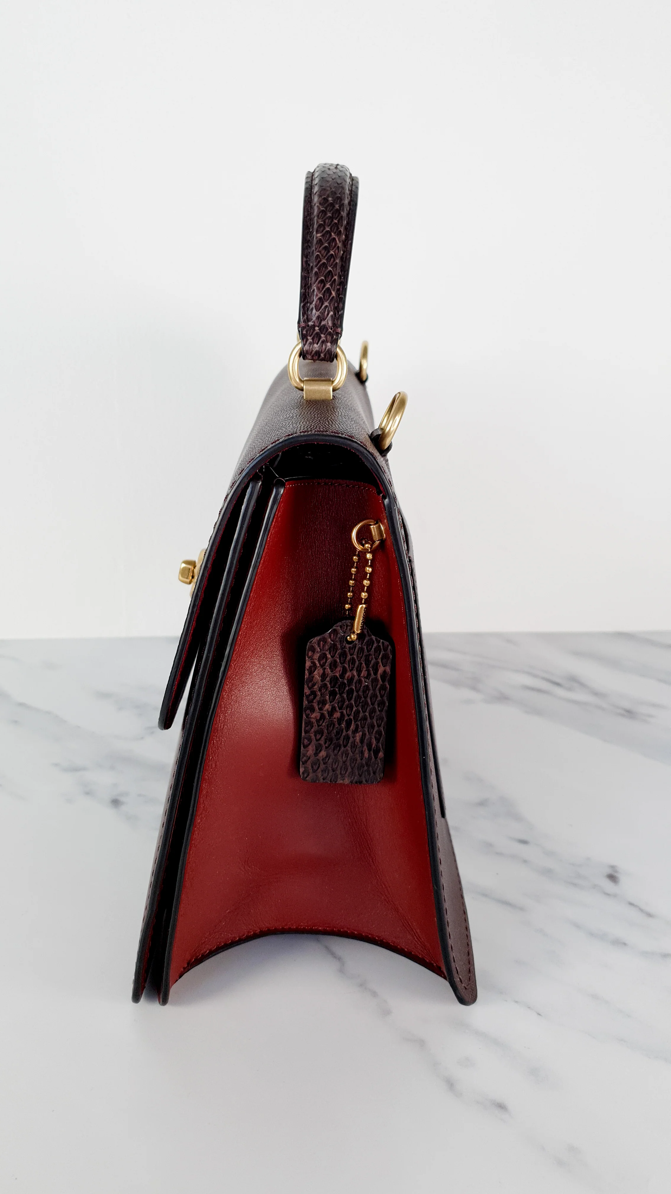 Coach Parker 32 Tophandle Carryall in Oxblood Burgundy Colorblock with Snakeskin Details - Handbag Exotic Crossbody Bag Coach 73969 - Image 12