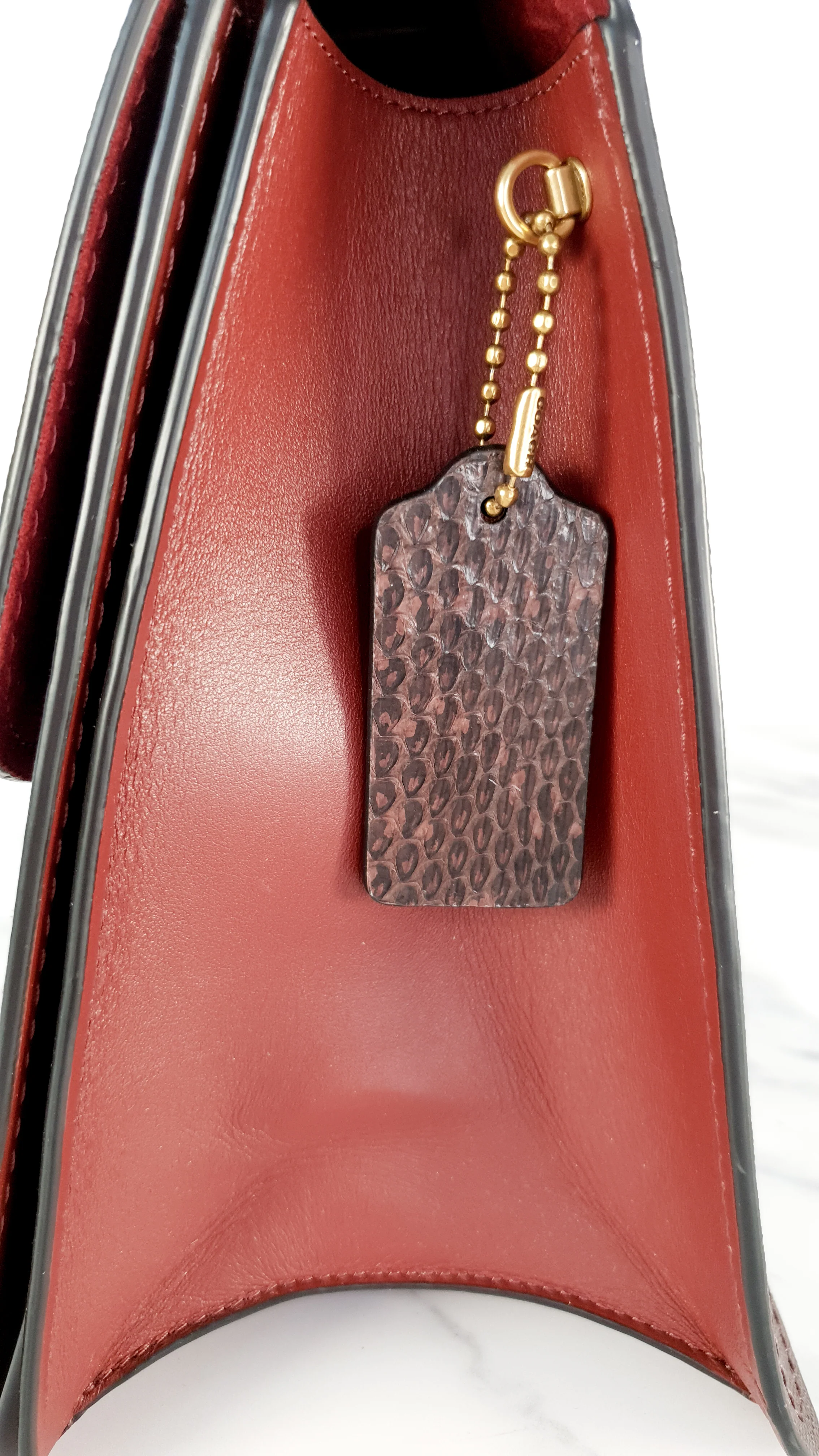 Coach Parker 32 Tophandle Carryall in Oxblood Burgundy Colorblock with Snakeskin Details - Handbag Exotic Crossbody Bag Coach 73969 - Image 13