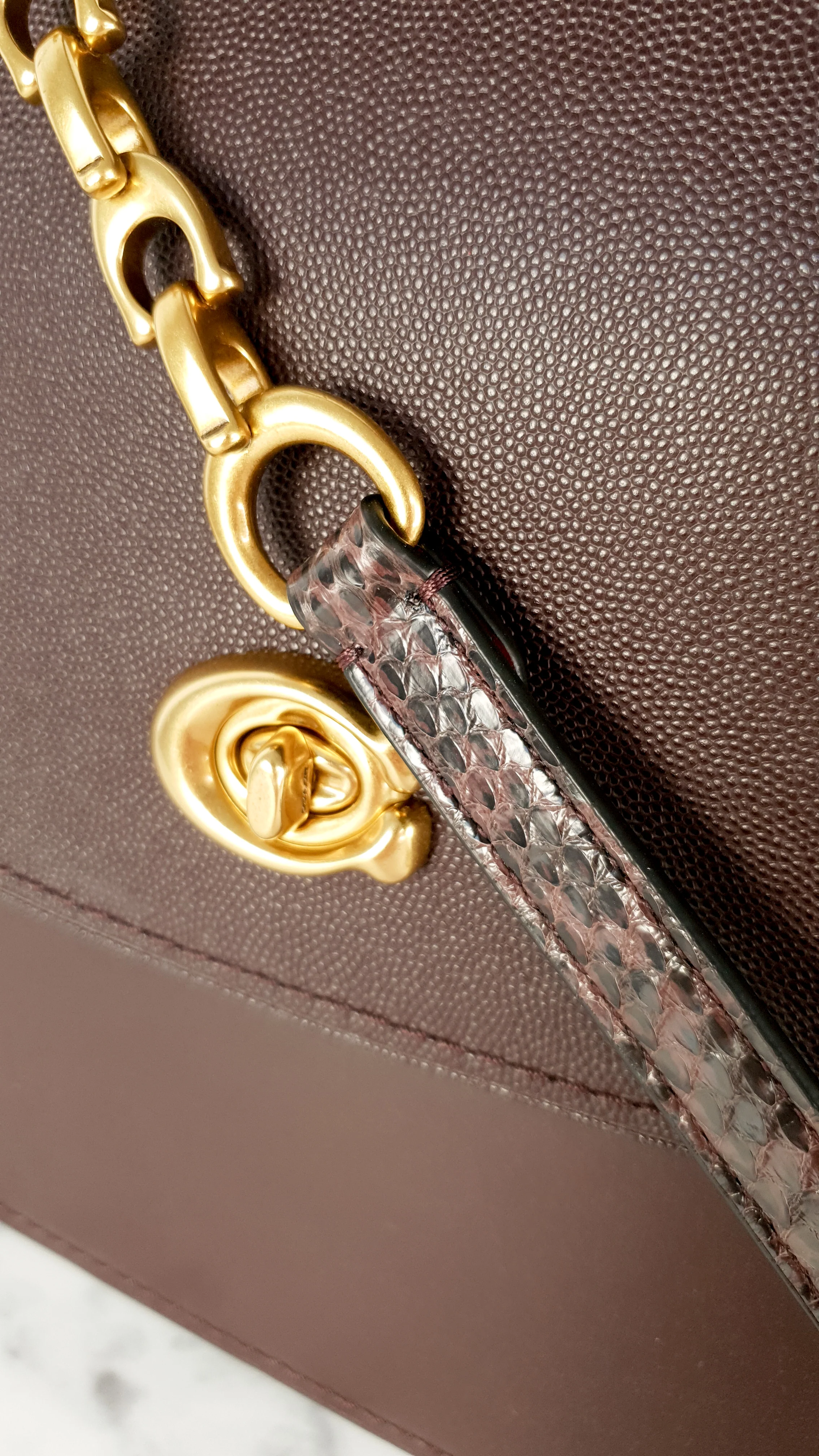 Coach Parker 32 Tophandle Carryall in Oxblood Burgundy Colorblock with Snakeskin Details - Handbag Exotic Crossbody Bag Coach 73969 - Image 5