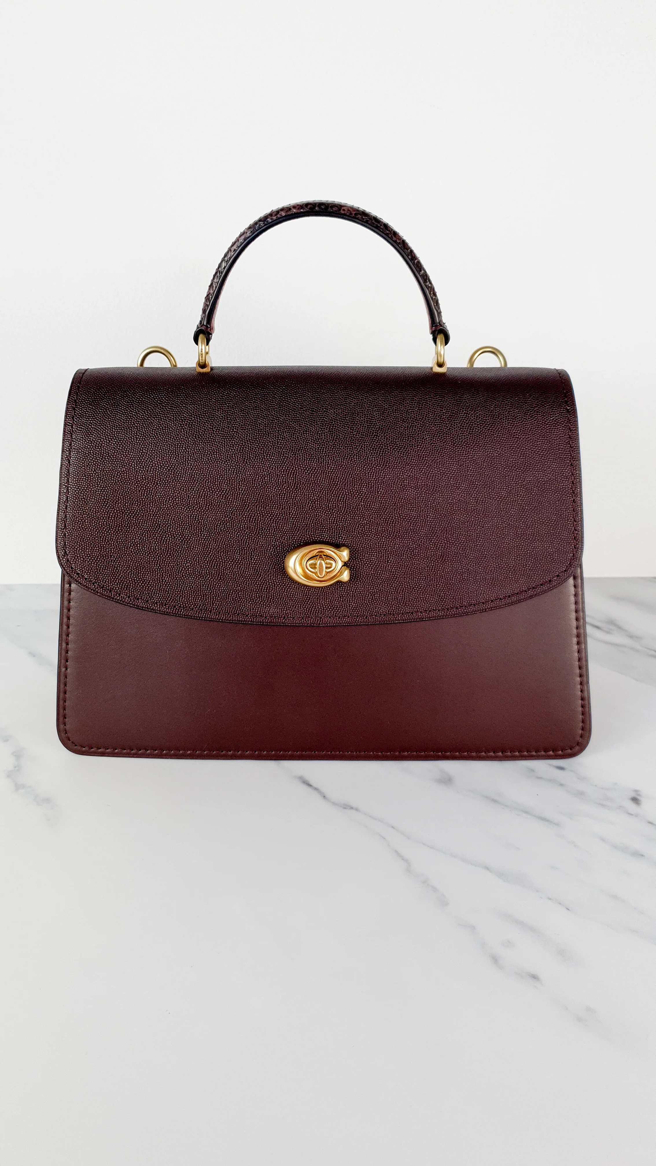 Coach Parker 32 Tophandle Carryall in Oxblood Burgundy Colorblock with Snakeskin Details - Handbag Exotic Crossbody Bag Coach 73969 - Image 7