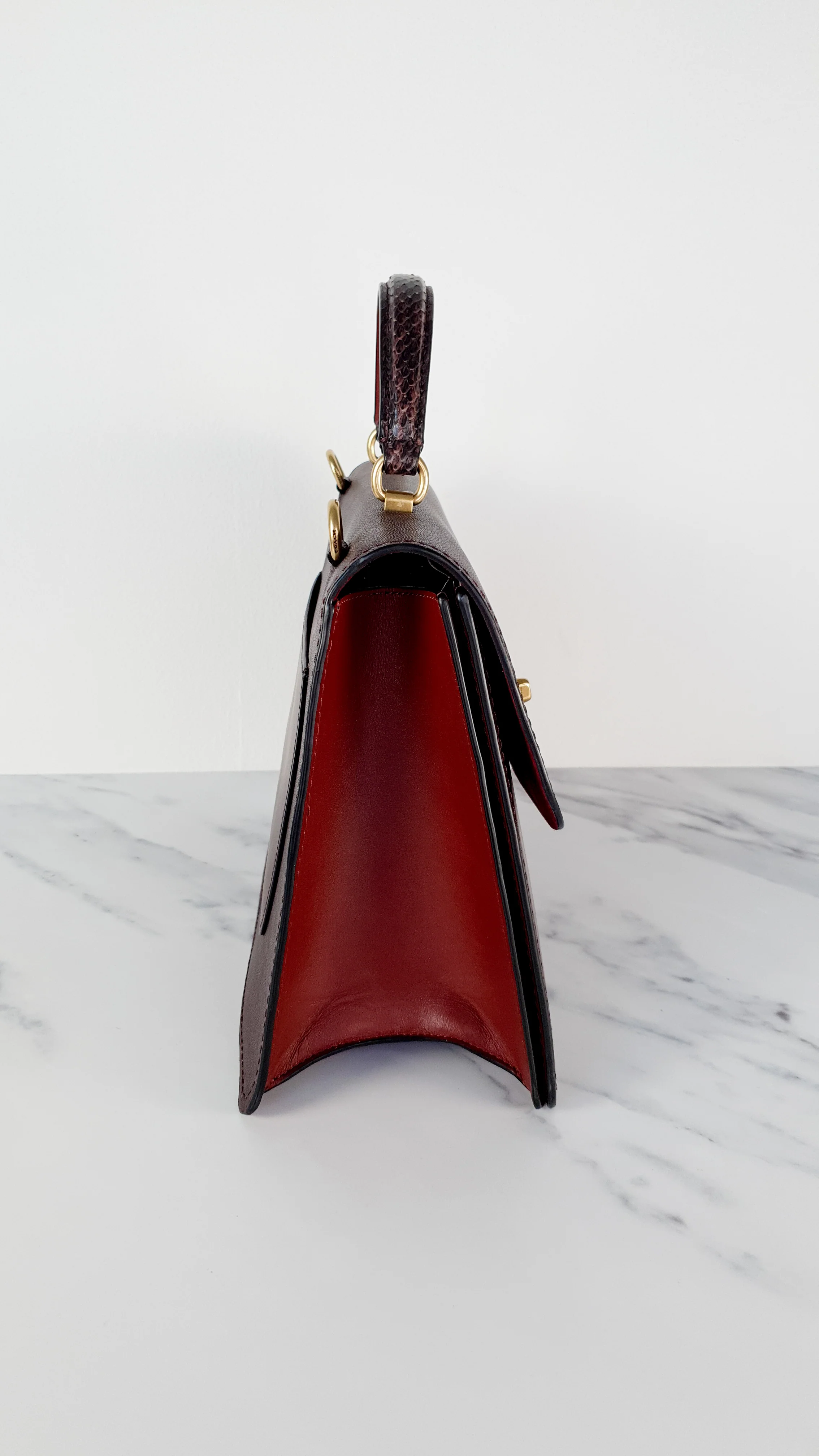 Coach Parker 32 Tophandle Carryall in Oxblood Burgundy Colorblock with Snakeskin Details - Handbag Exotic Crossbody Bag Coach 73969 - Image 9