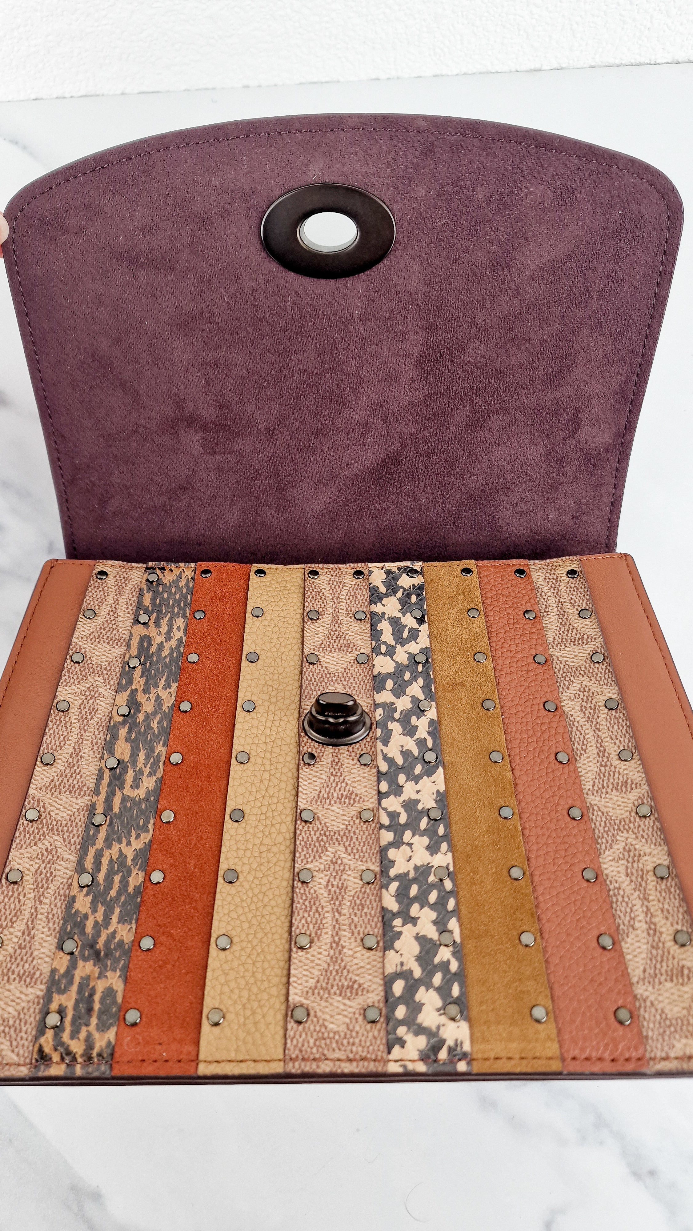 Coach Parker Top Handle With Signature Canvas Patchwork Stripes And Snakeskin Detail - Coach 79269 - Image 10