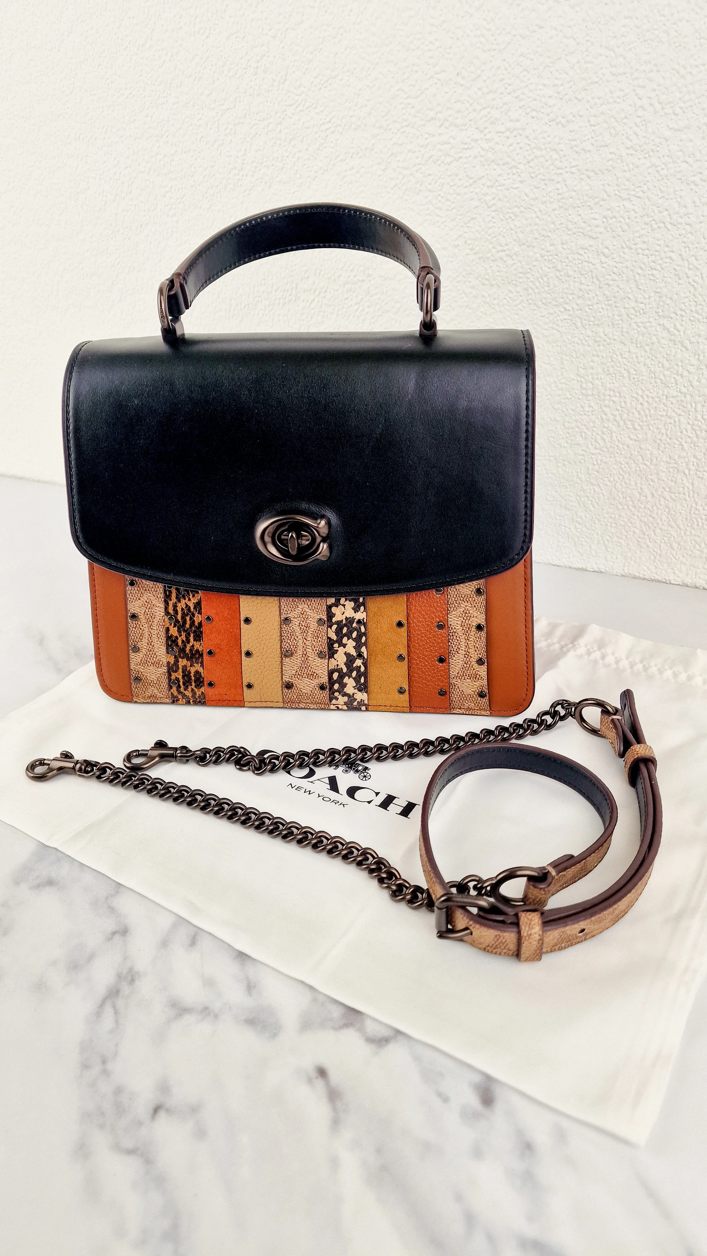 Coach Parker Top Handle With Signature Canvas Patchwork Stripes And Snakeskin Detail - Coach 79269 - Image 13