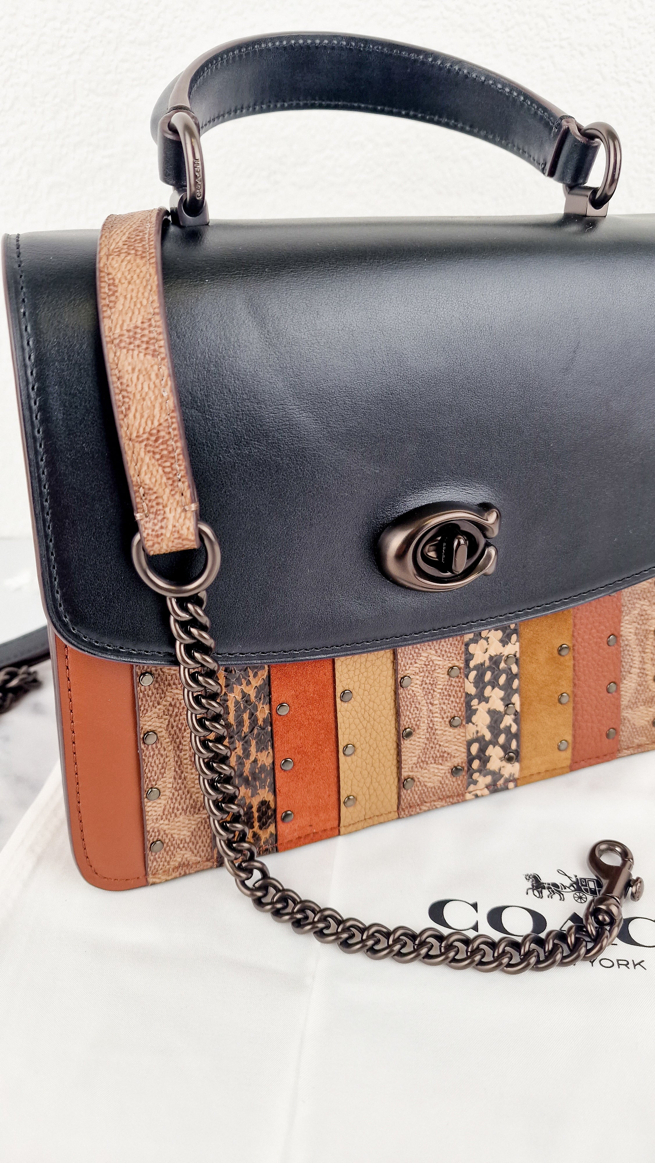 Coach Parker Top Handle With Signature Canvas Patchwork Stripes And Snakeskin Detail - Coach 79269 - Image 15