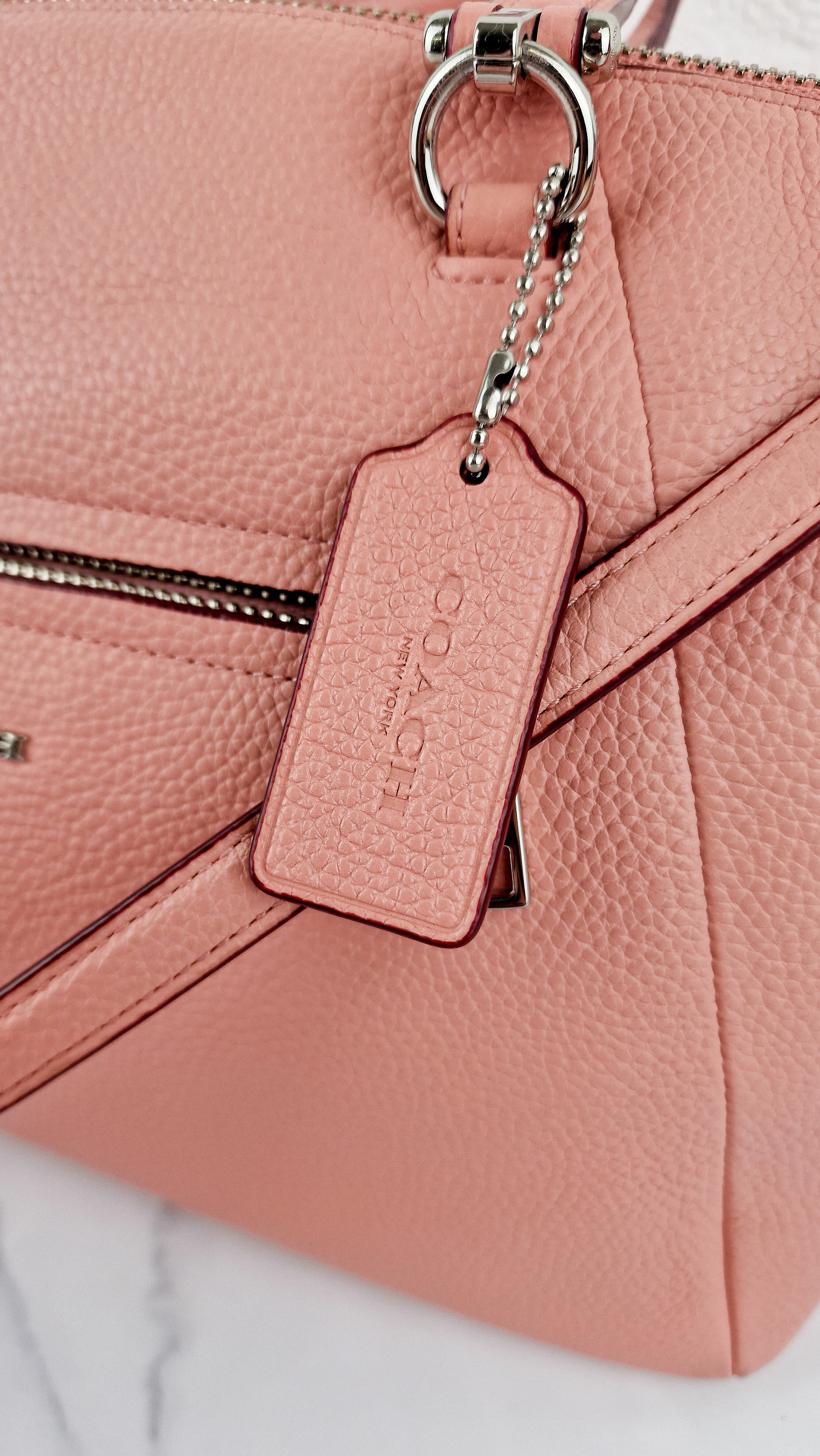 Coach Prairie Satchel in Peony Pink Pebble Leather - Zip Top Handbag - Coach 34340 - Image 4