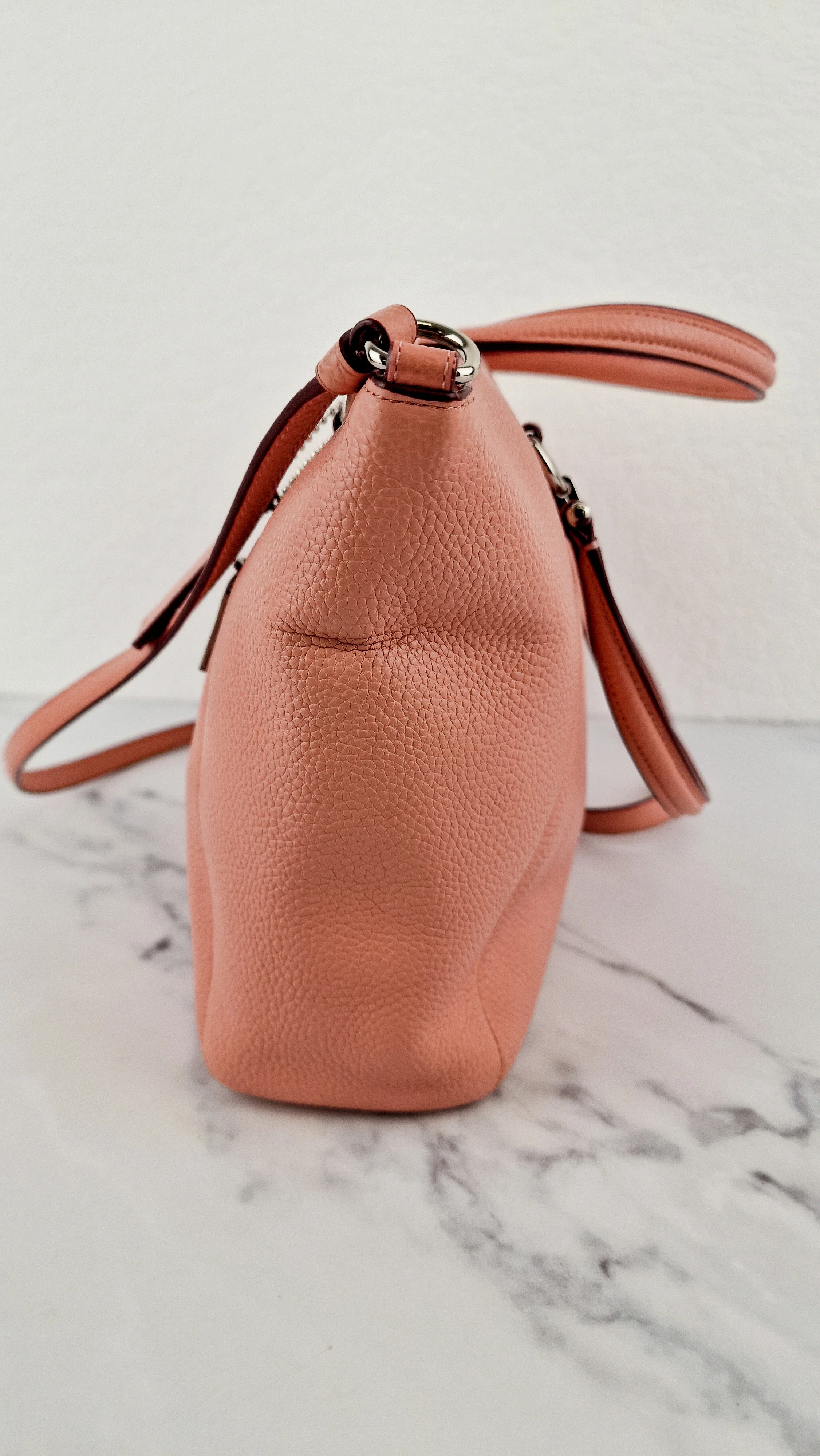 Coach Prairie Satchel in Peony Pink Pebble Leather - Zip Top Handbag - Coach 34340 - Image 6