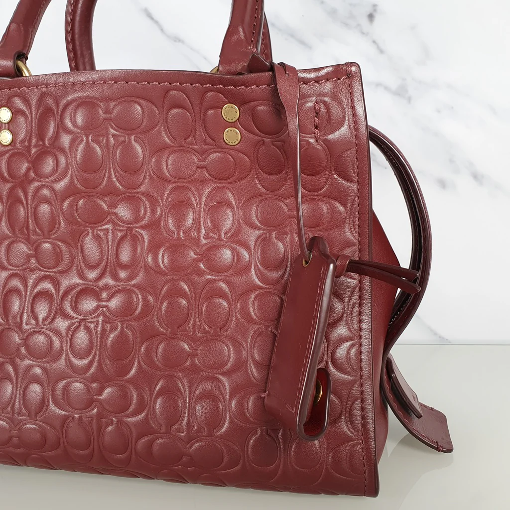 Coach Rogue 25 in Burgundy Signature Embossed Leather with Floral Bow Lining - Image 11