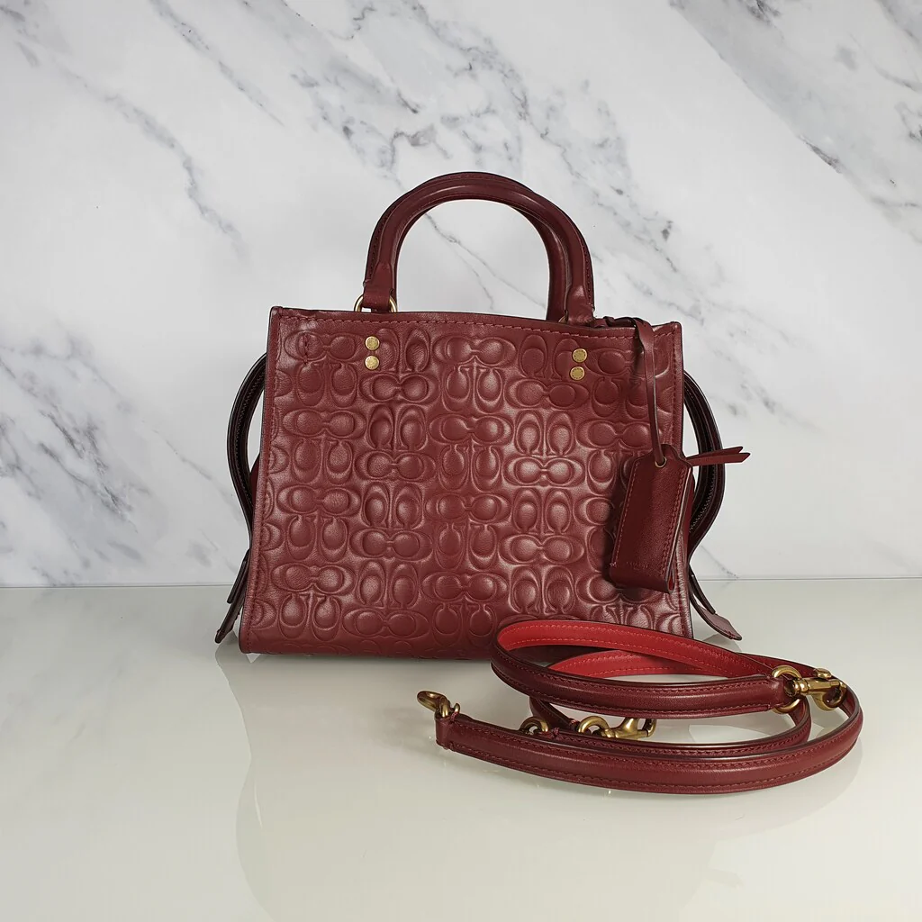Coach Rogue 25 in Burgundy Signature Embossed Leather with Floral Bow Lining - Image 13