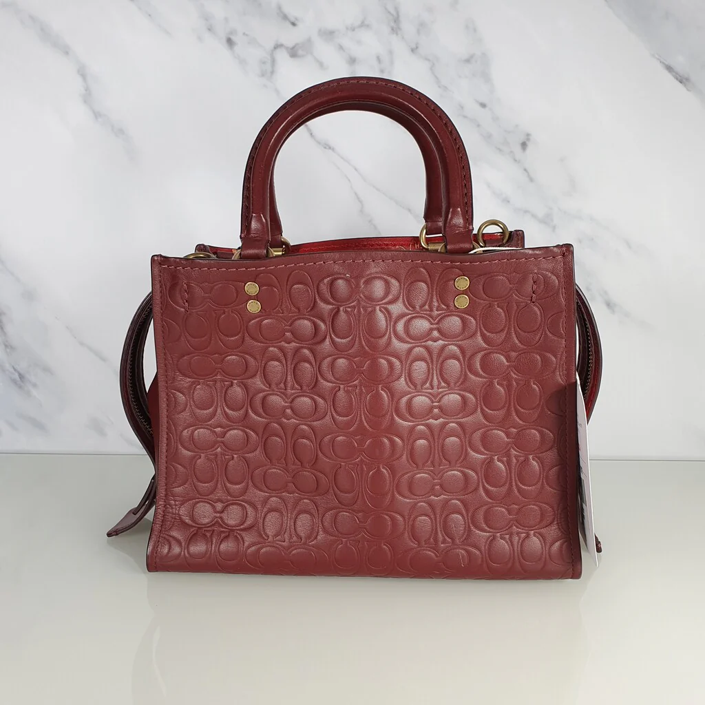 Coach Rogue 25 in Burgundy Signature Embossed Leather with Floral Bow Lining - Image 3
