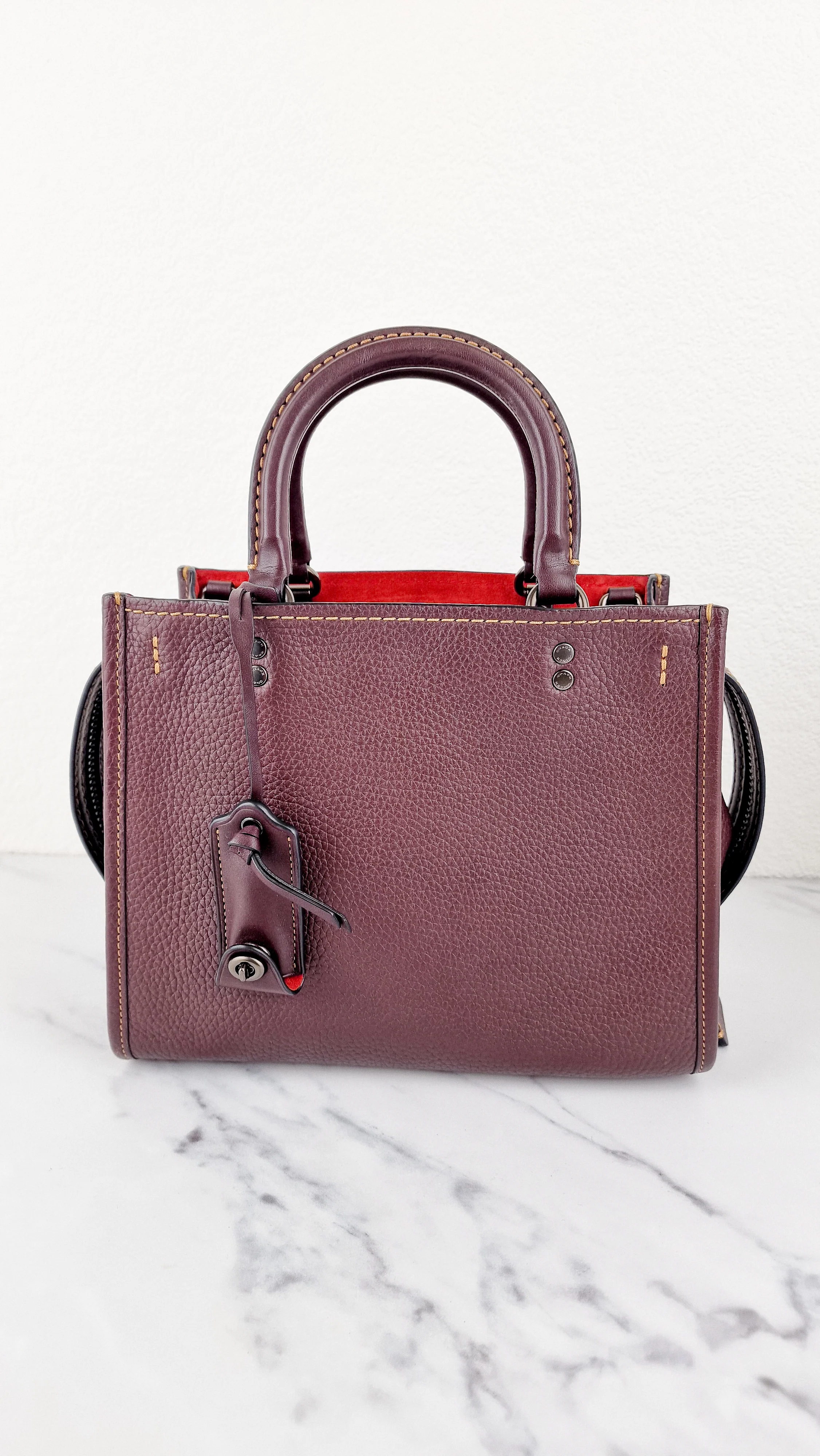 Coach Rogue 25 in Oxblood Pebble Leather with Red Suede Lining Coach 54536 - Image 2