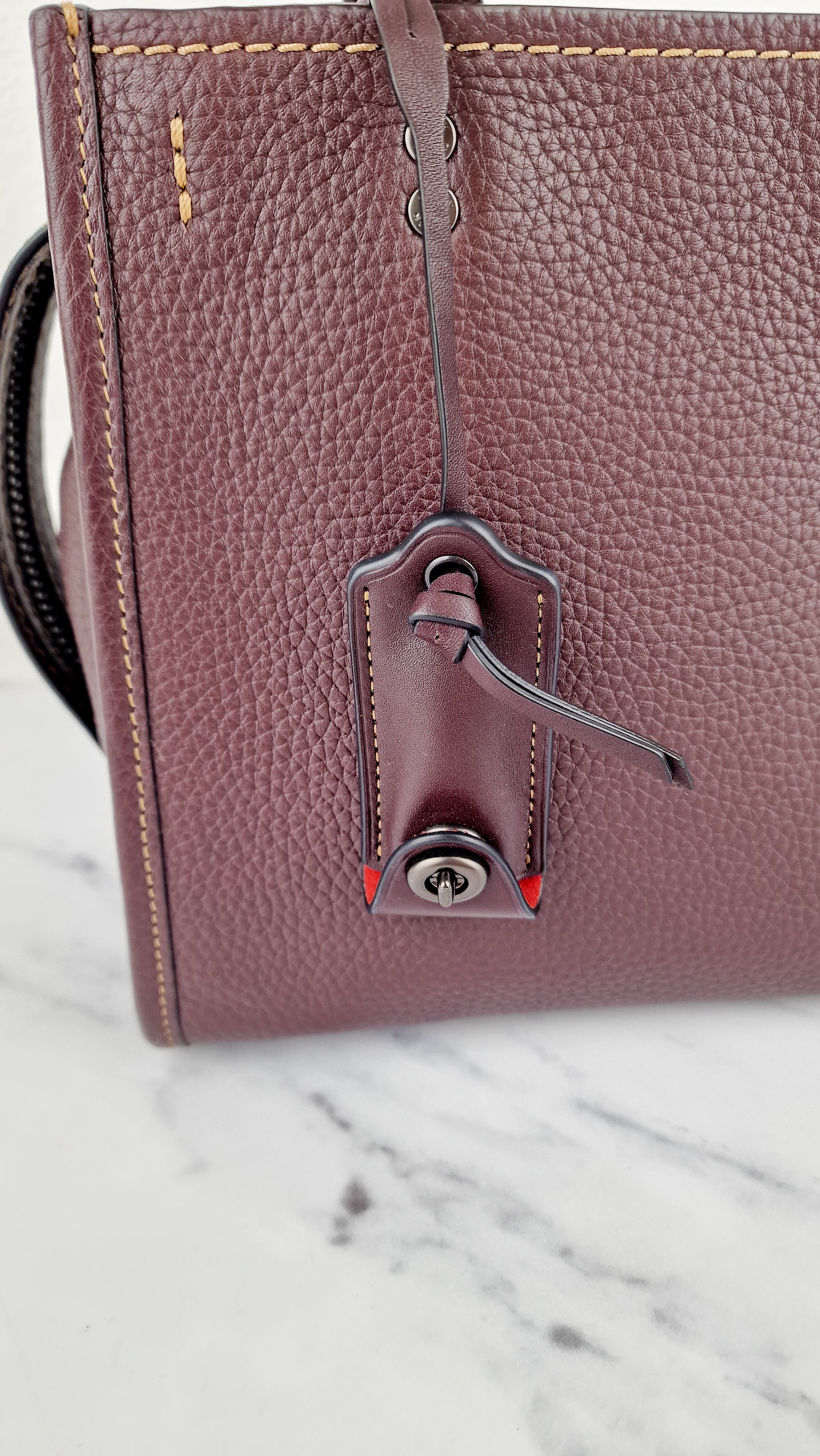 Coach Rogue 25 in Oxblood Pebble Leather with Red Suede Lining Coach 54536 - Image 3