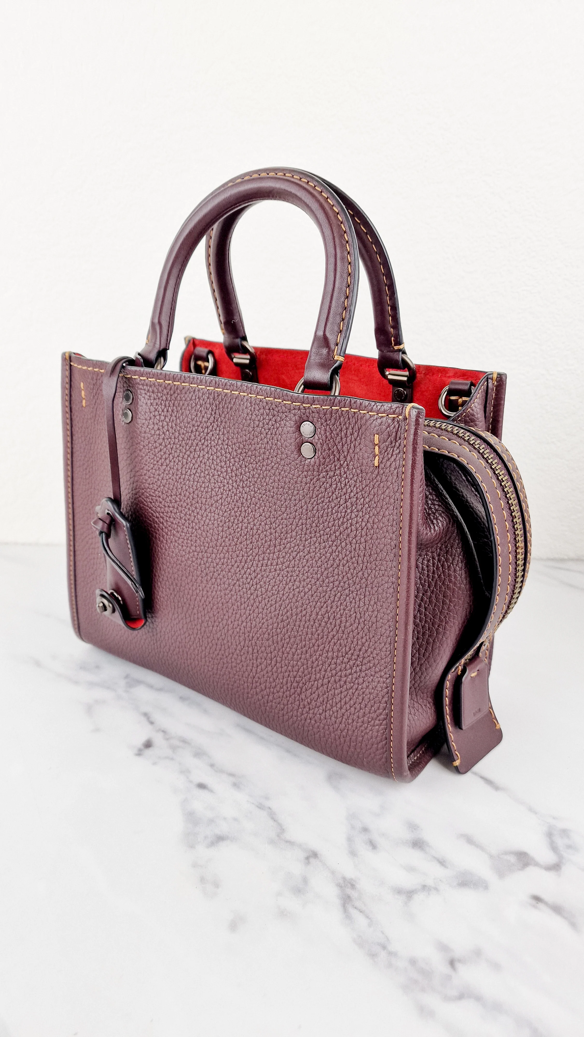 Coach Rogue 25 in Oxblood Pebble Leather with Red Suede Lining Coach 54536 - Image 4
