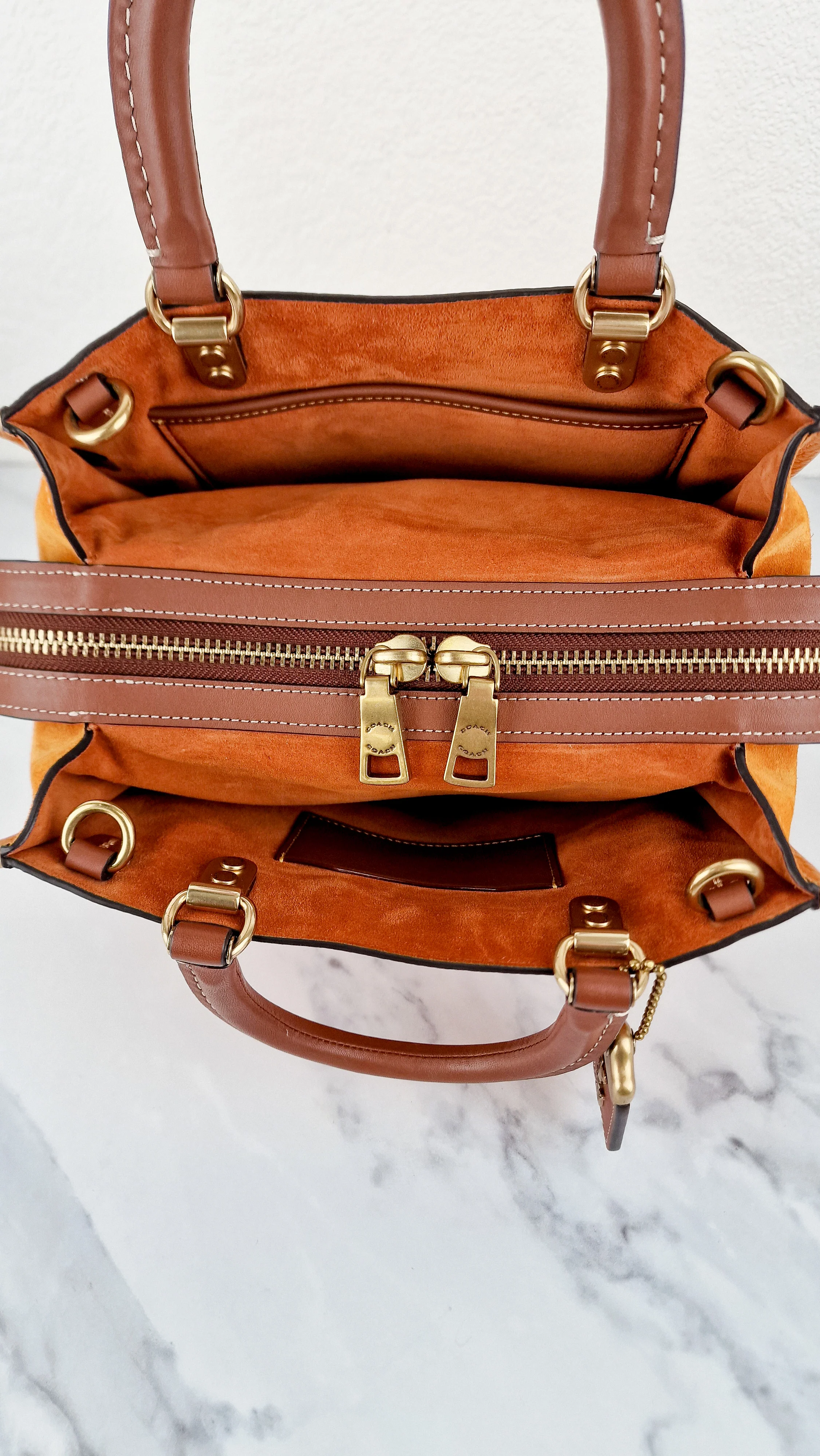 Coach Rogue 25 Colorblock Papaya Orange Leather & Suede - Handbag Crossbody Shoulder Bag - Coach C5575 - Image 15