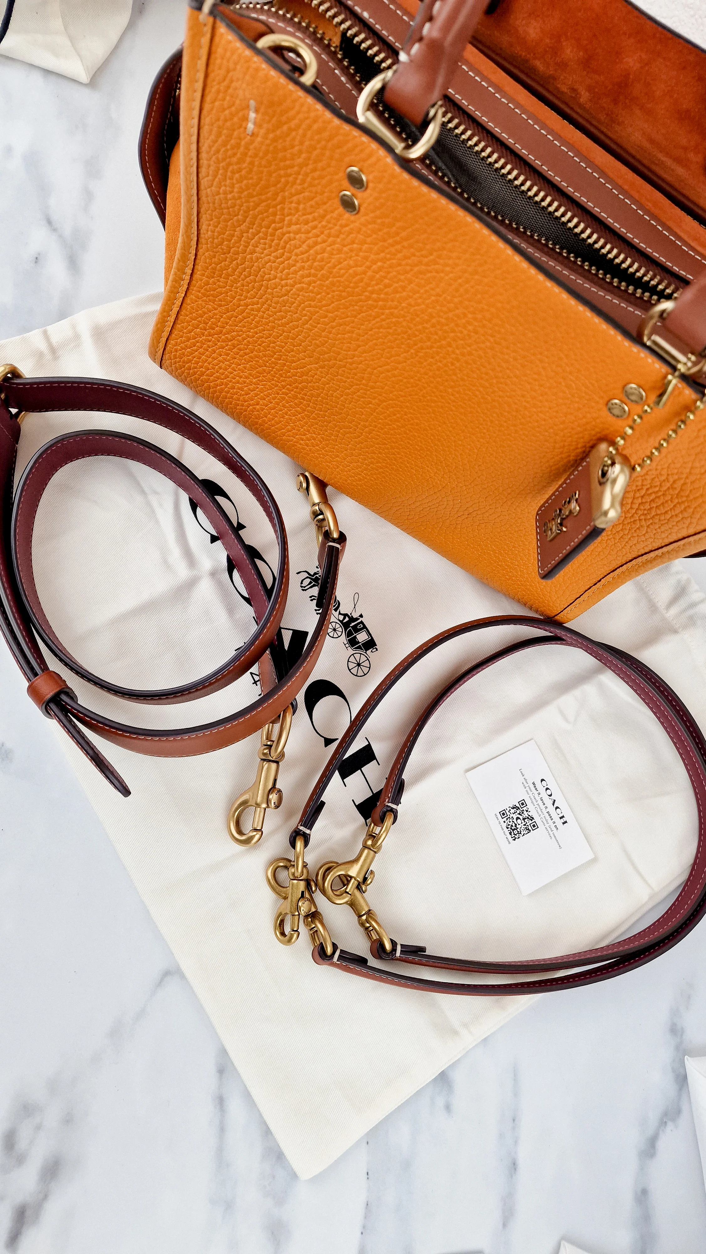 Coach Rogue 25 Colorblock Papaya Orange Leather & Suede - Handbag Crossbody Shoulder Bag - Coach C5575 - Image 19