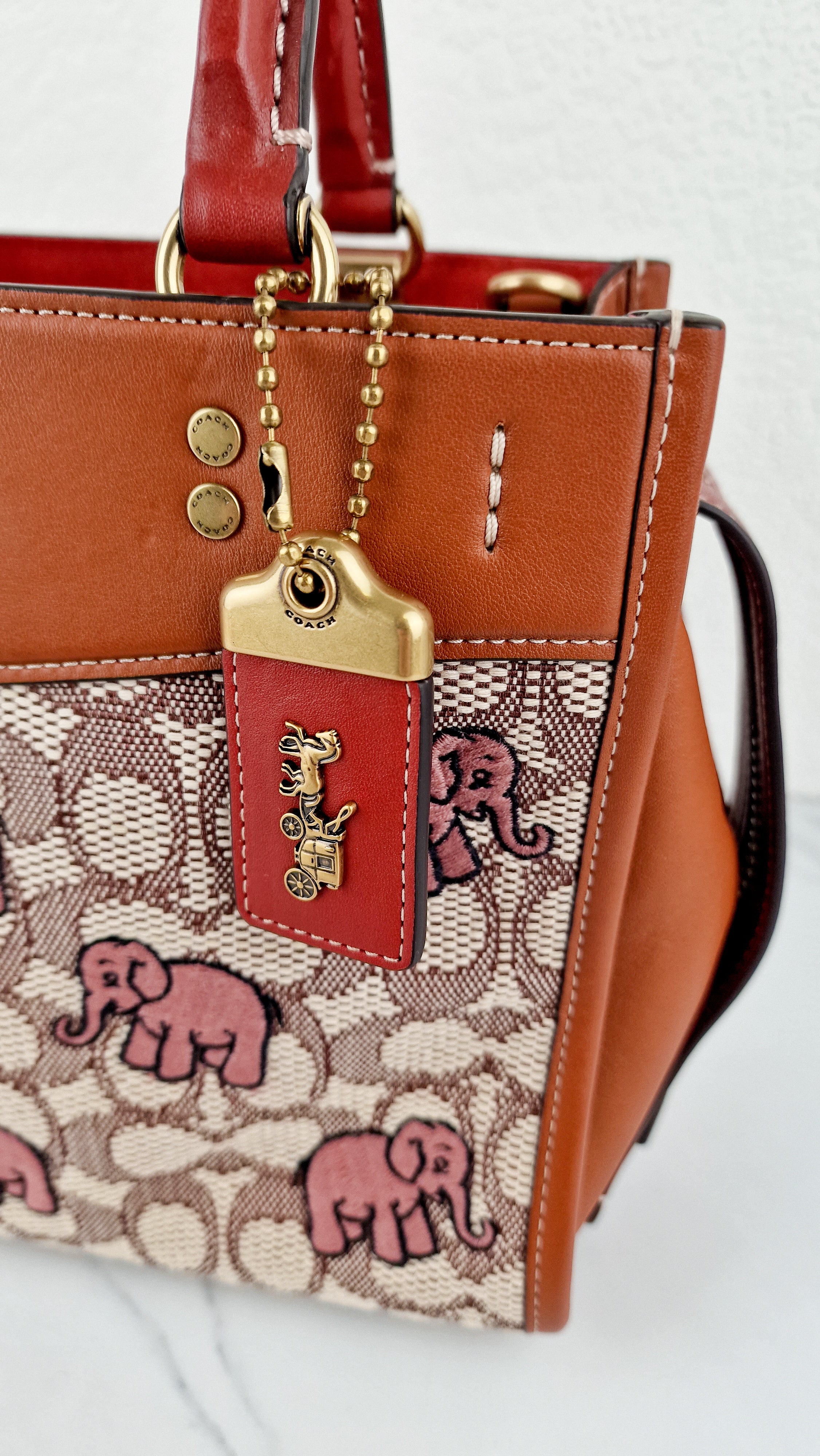 Coach Rogue 25 Signature Textile Jacquard with Embroidered Pink Elephants Handbag Coach C6165 - Image 2